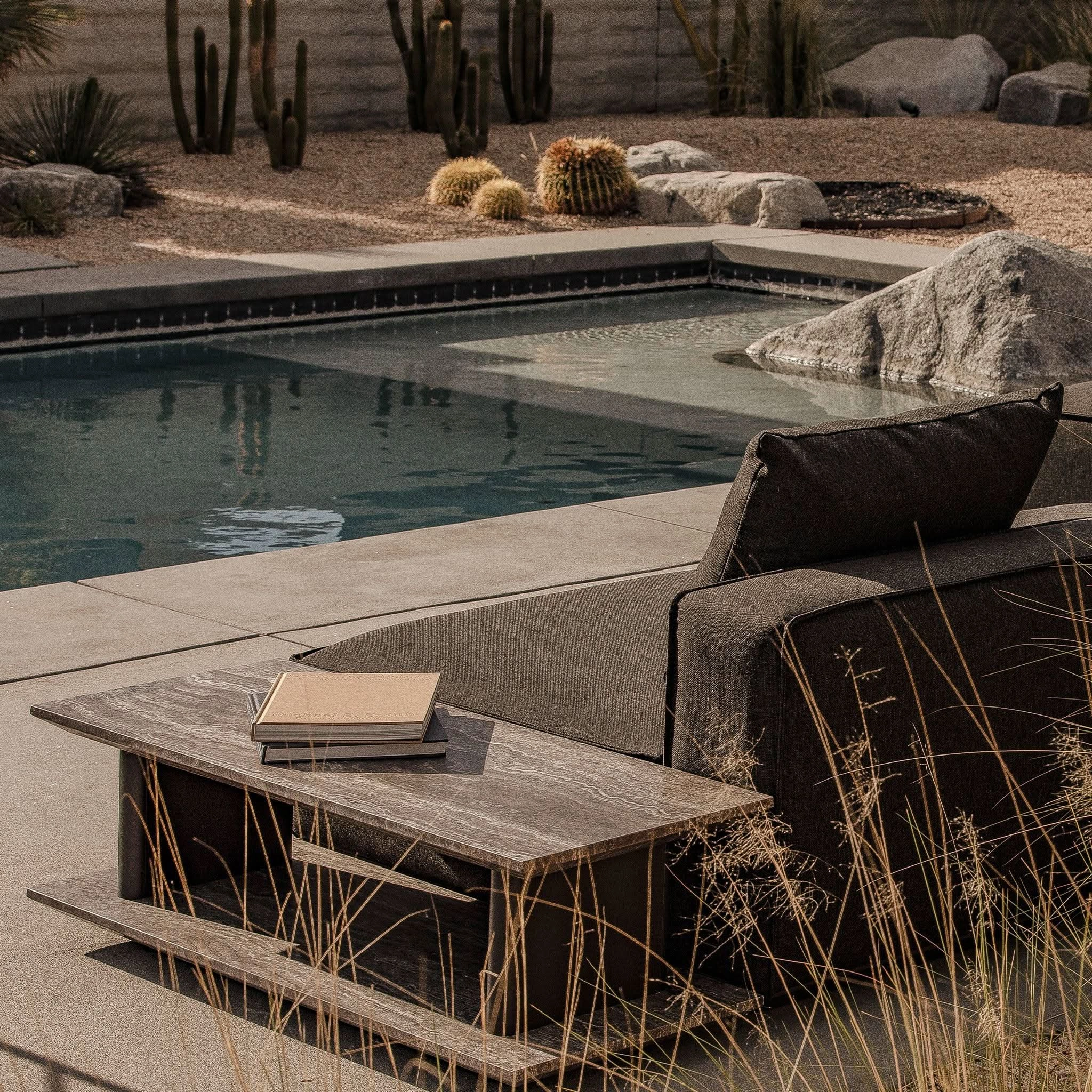 Santorini Outdoor Stone Rectangle Side Table