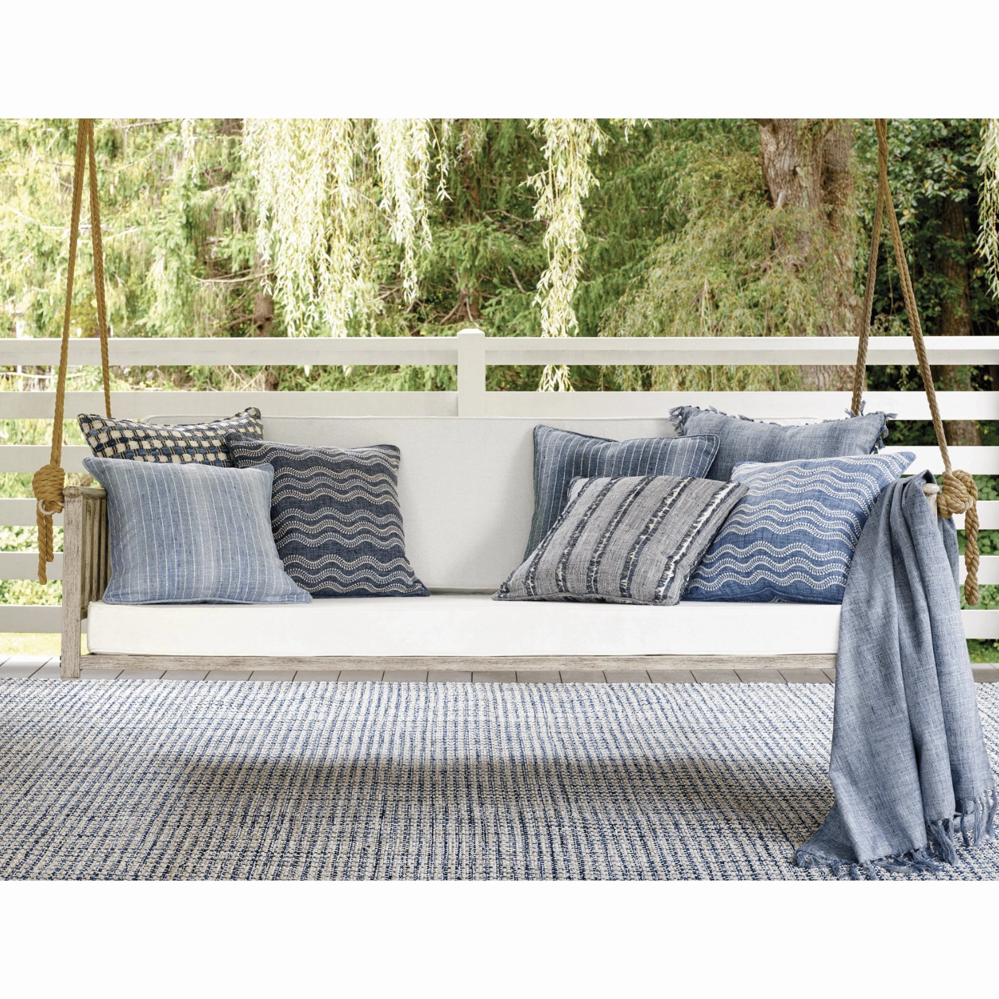 Scout Embroidered French Blue Indoor/Outdoor Decorative Pillow Cover