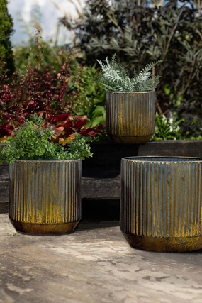 Set Of 3 Bronze Effect Plantersoutdoor garden decorative ornaments