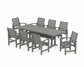 Signature 9-Piece Farmhouse Dining Set with Trestle Legsoutdoor patio furniture set