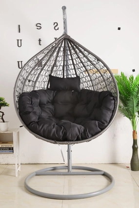 Single Hanging Egg Chair - Grey Basket & Black Cushionegg swing chair for outdoor use
