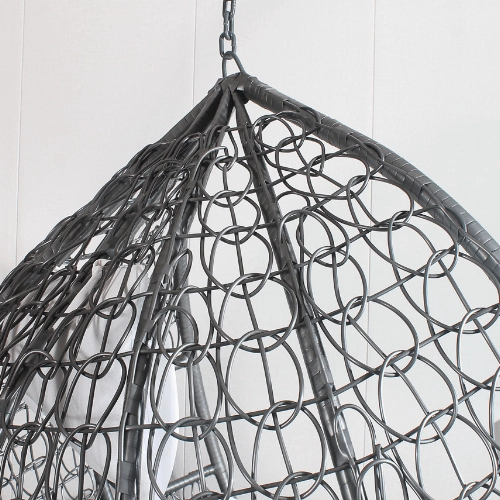 Single Hanging Egg Chair - Grey Basket & Black Cushion
