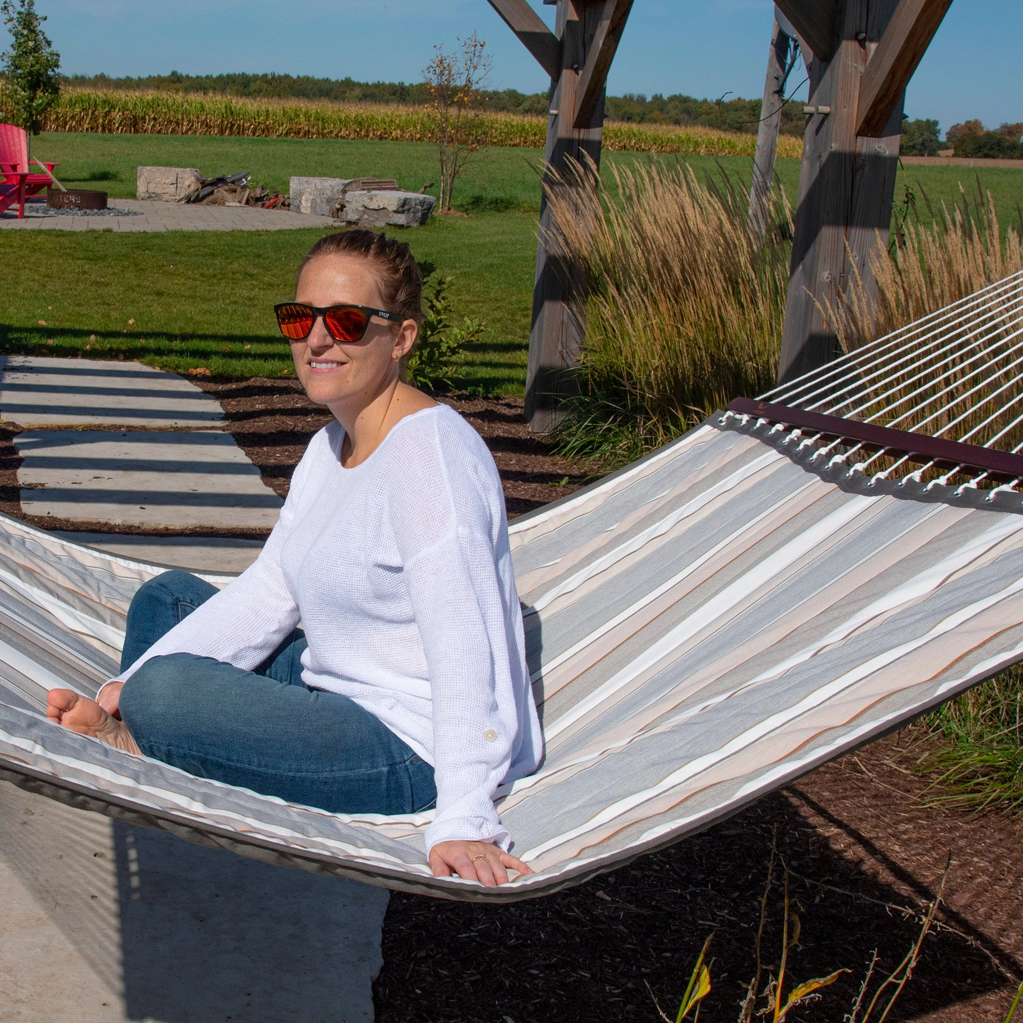 Sunbrella Quilted Spreader Bar Hammock - Dove