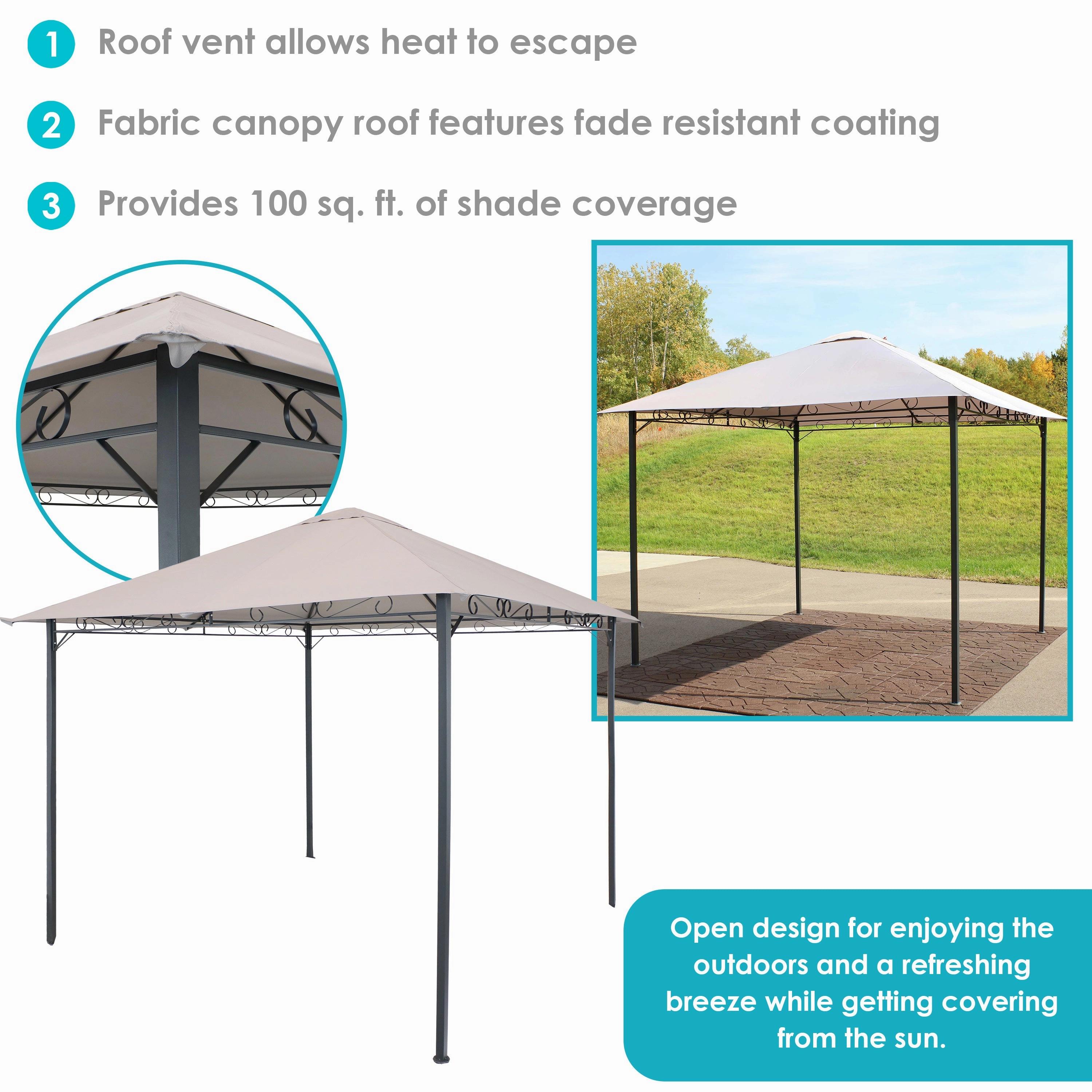 Sunnydaze 10' x 10' Steel Gazebo with Weather-Resistant Fabric Top