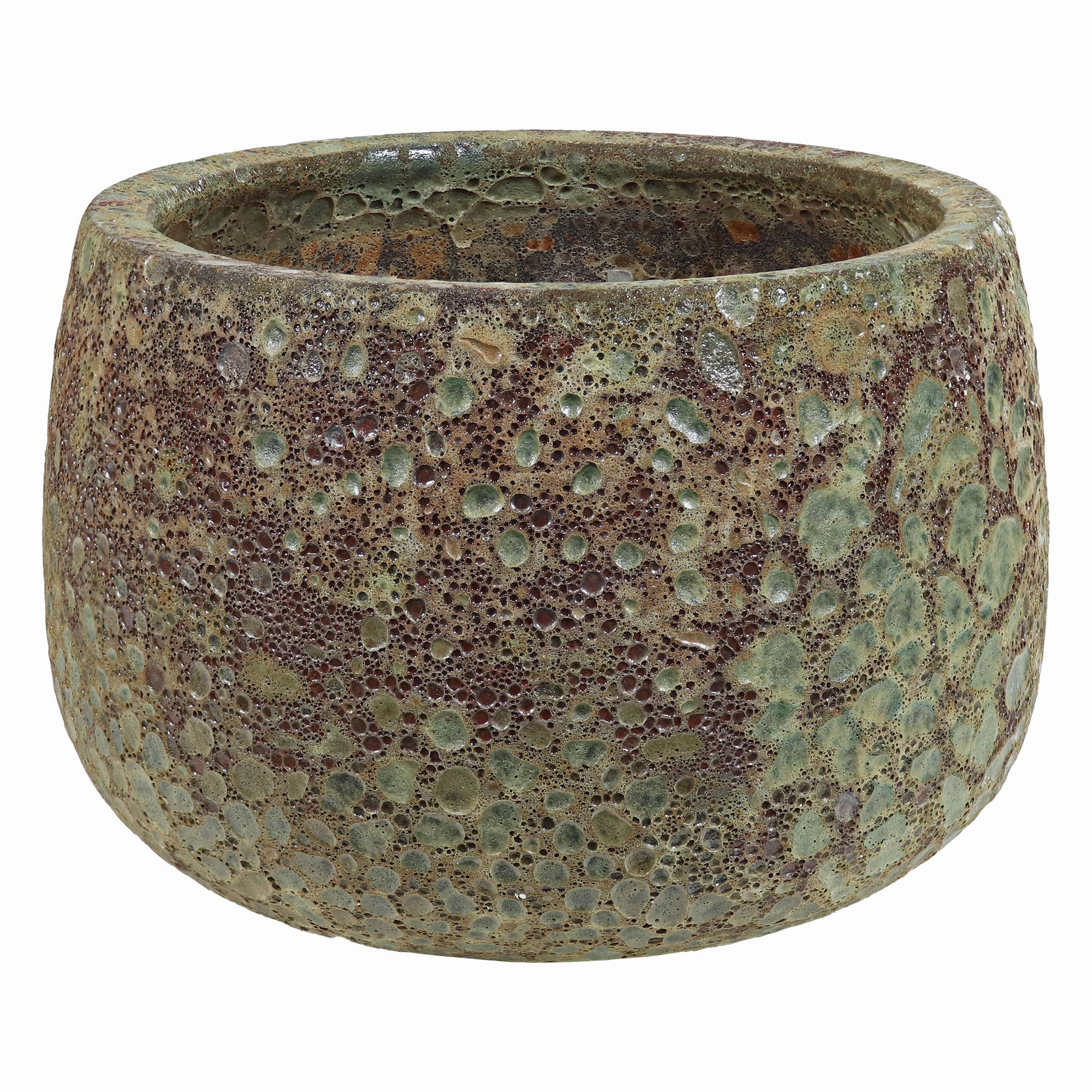 Sunnydaze 14" Ceramic Plant Pot - Green Distressed Lava Finish