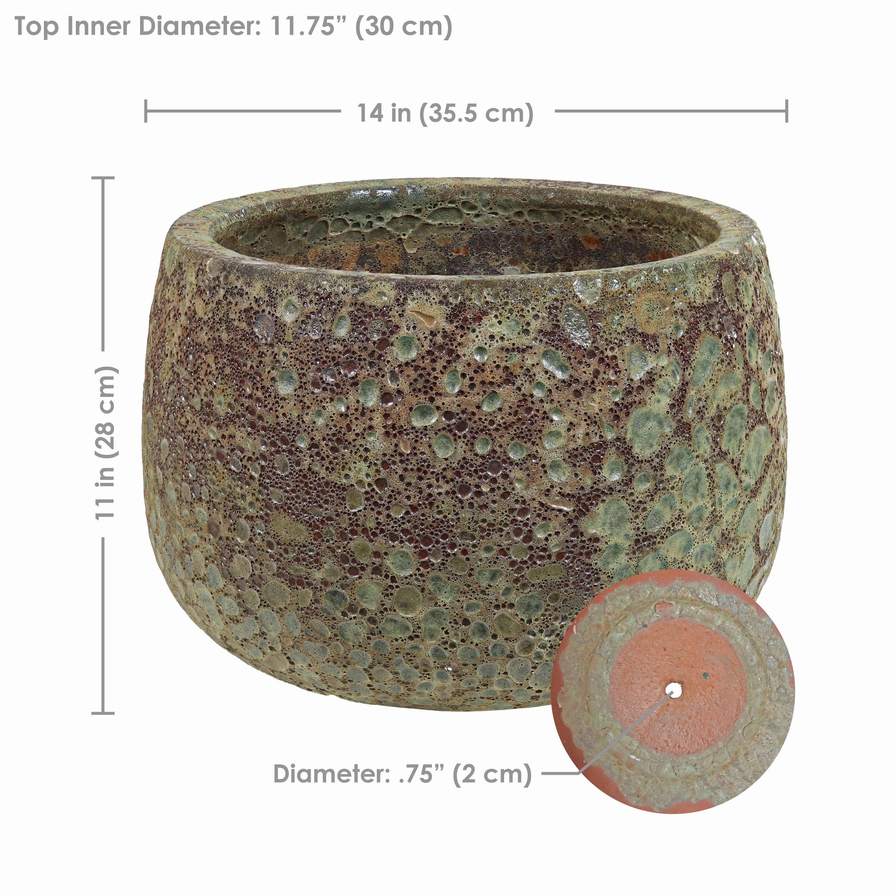Sunnydaze 14" Ceramic Plant Pot - Green Distressed Lava Finish