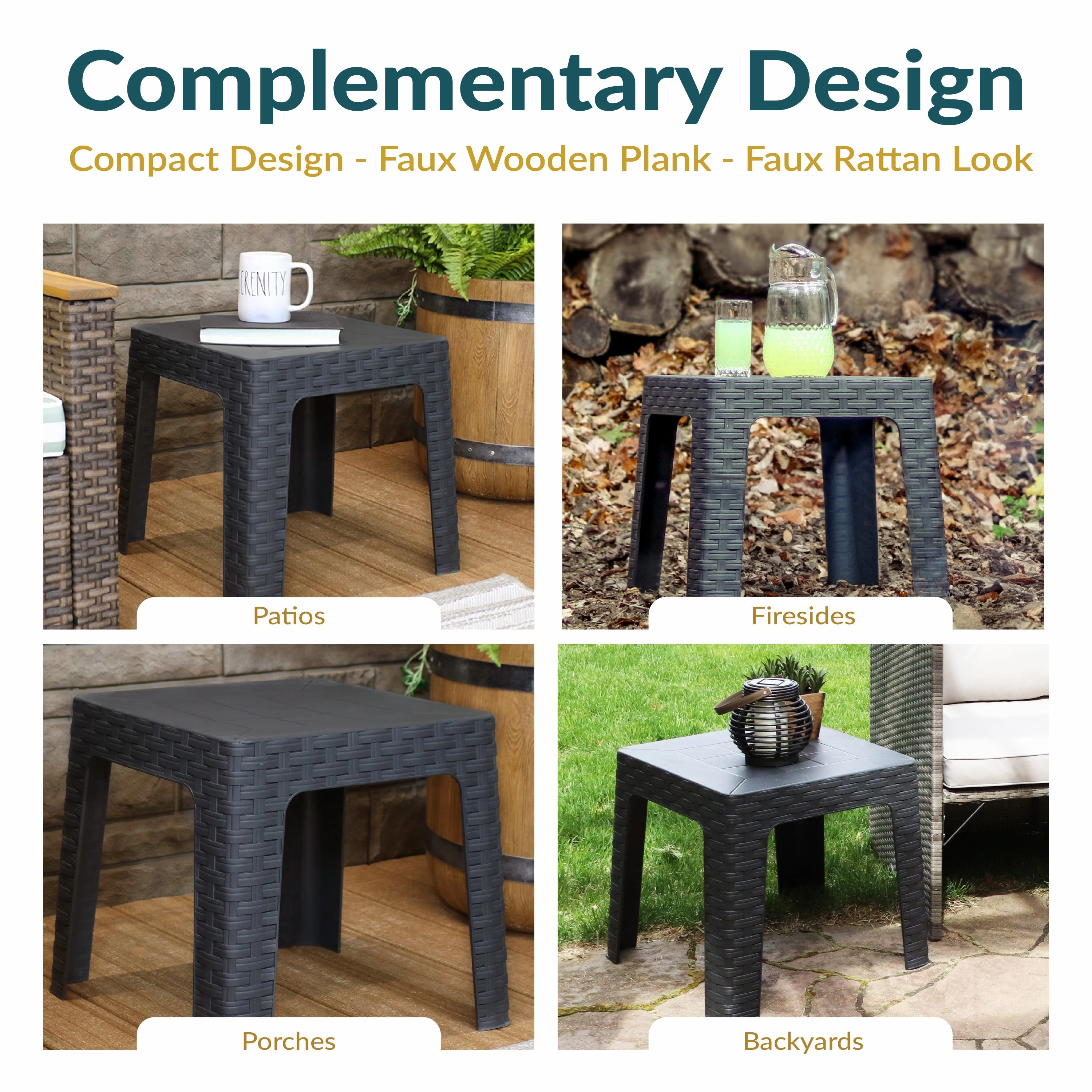 Sunnydaze 18" Plastic Square Patio Side Table