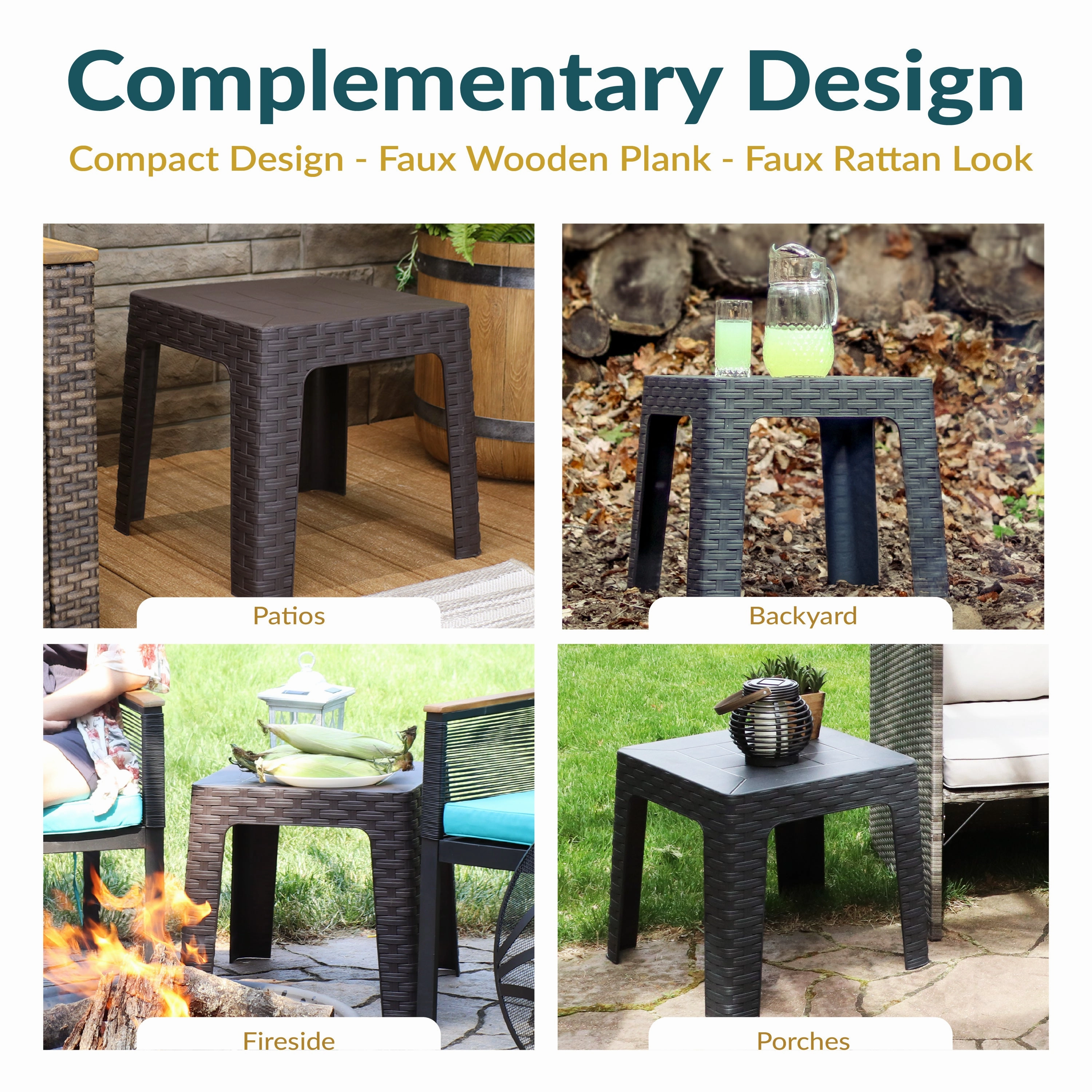 Sunnydaze 18" Plastic Square Patio Side Table