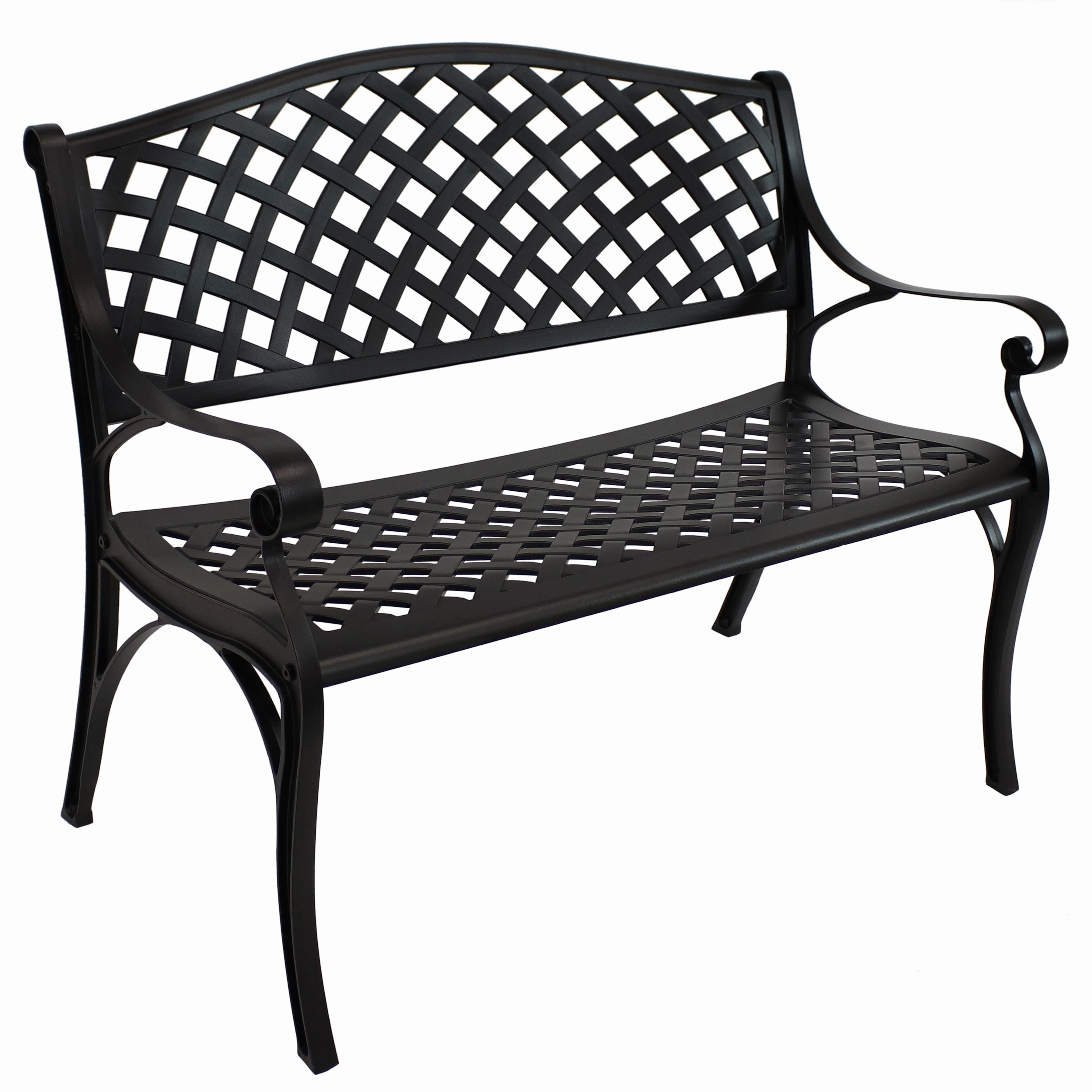 Sunnydaze 2-Person Checkered Cast Aluminum Metal Garden Bench - Blackoutdoor patio furniture set