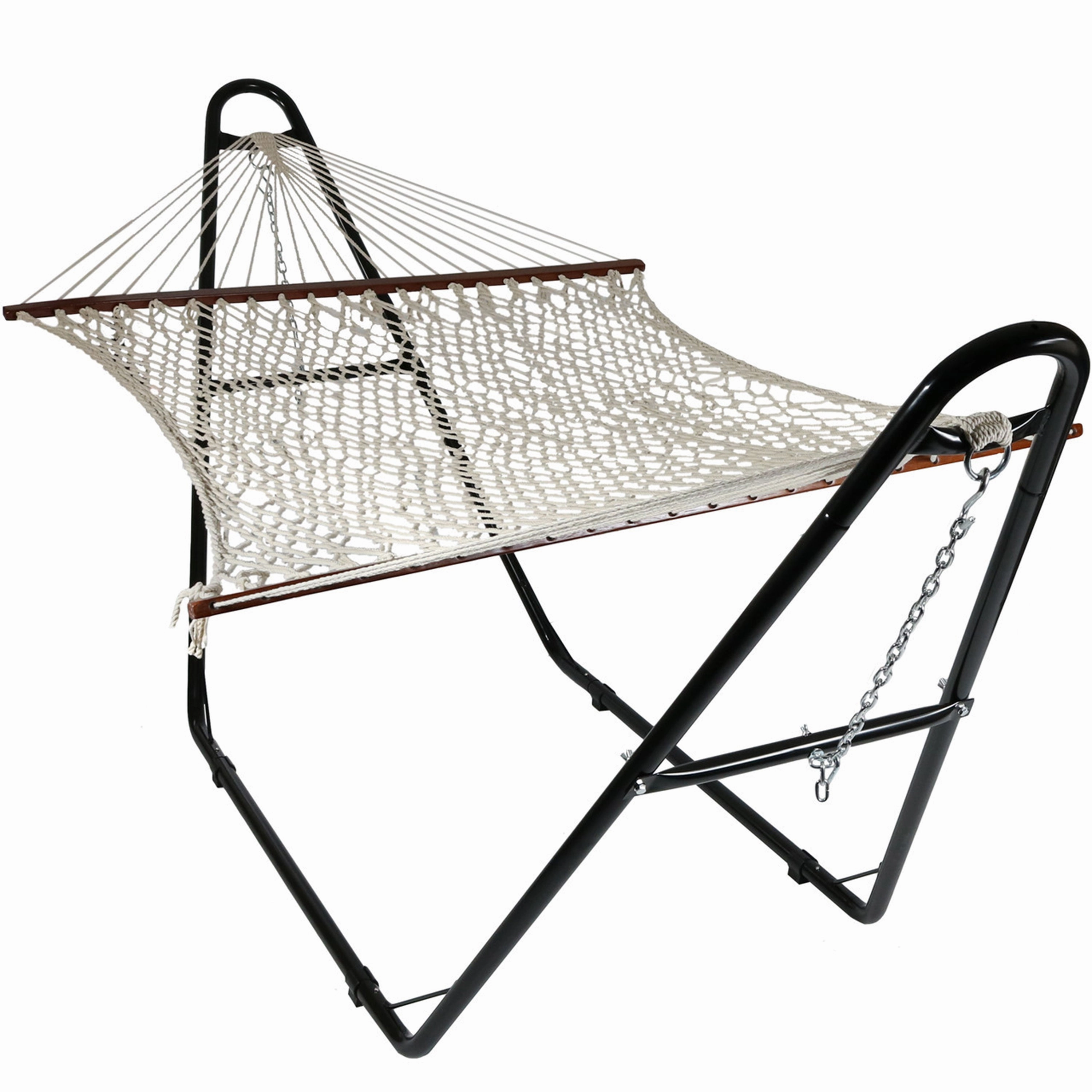 Sunnydaze 2-Person Cotton Rope Hammock with Multi-Use Steel Stand double size outdoor hammock for couples