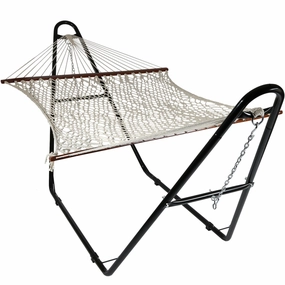 Sunnydaze 2-Person Cotton Rope Hammock with Multi-Use Steel Stand double size outdoor hammock for couples