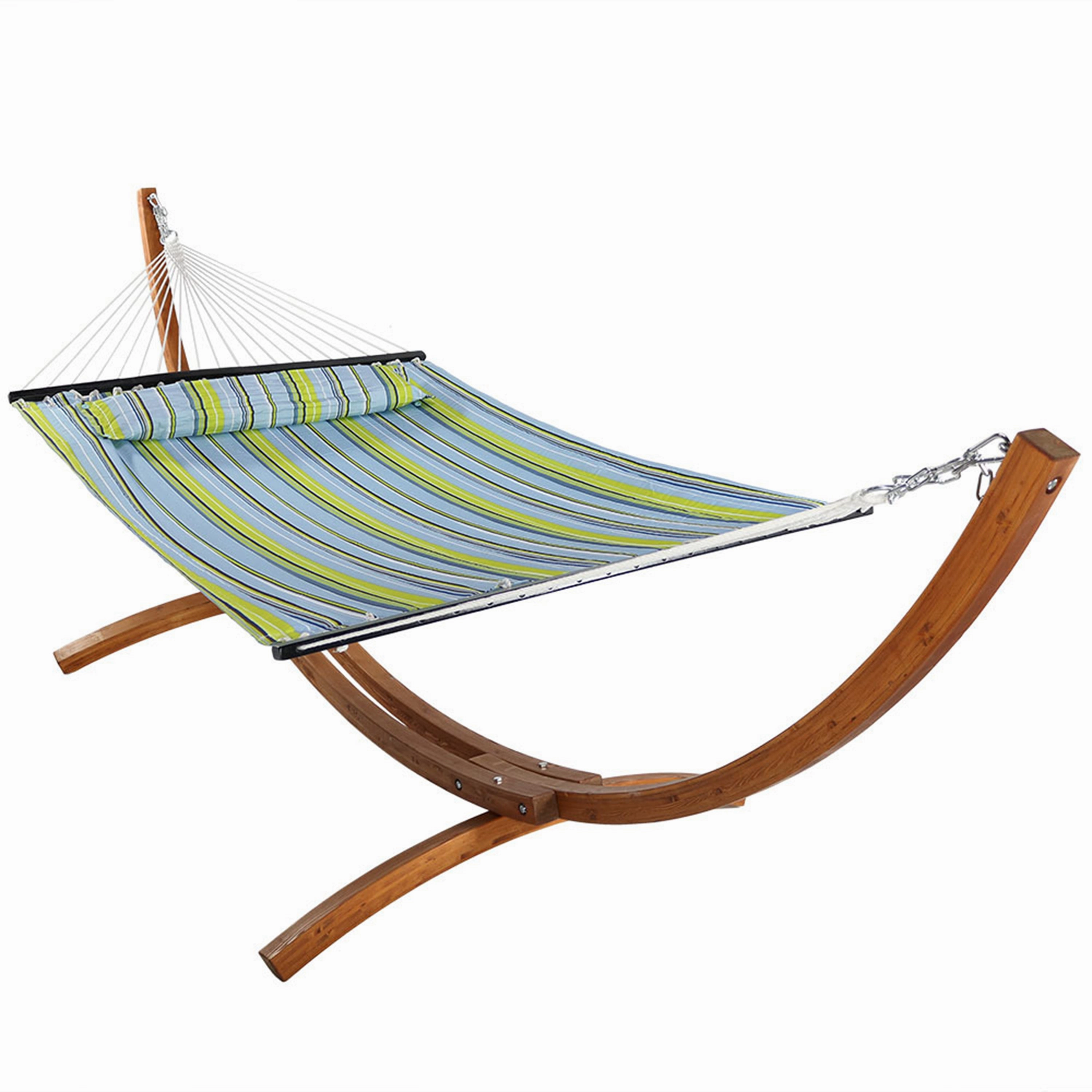 Sunnydaze 2-Person Double Rope Hammock with Wooden Stand double size outdoor hammock for couples