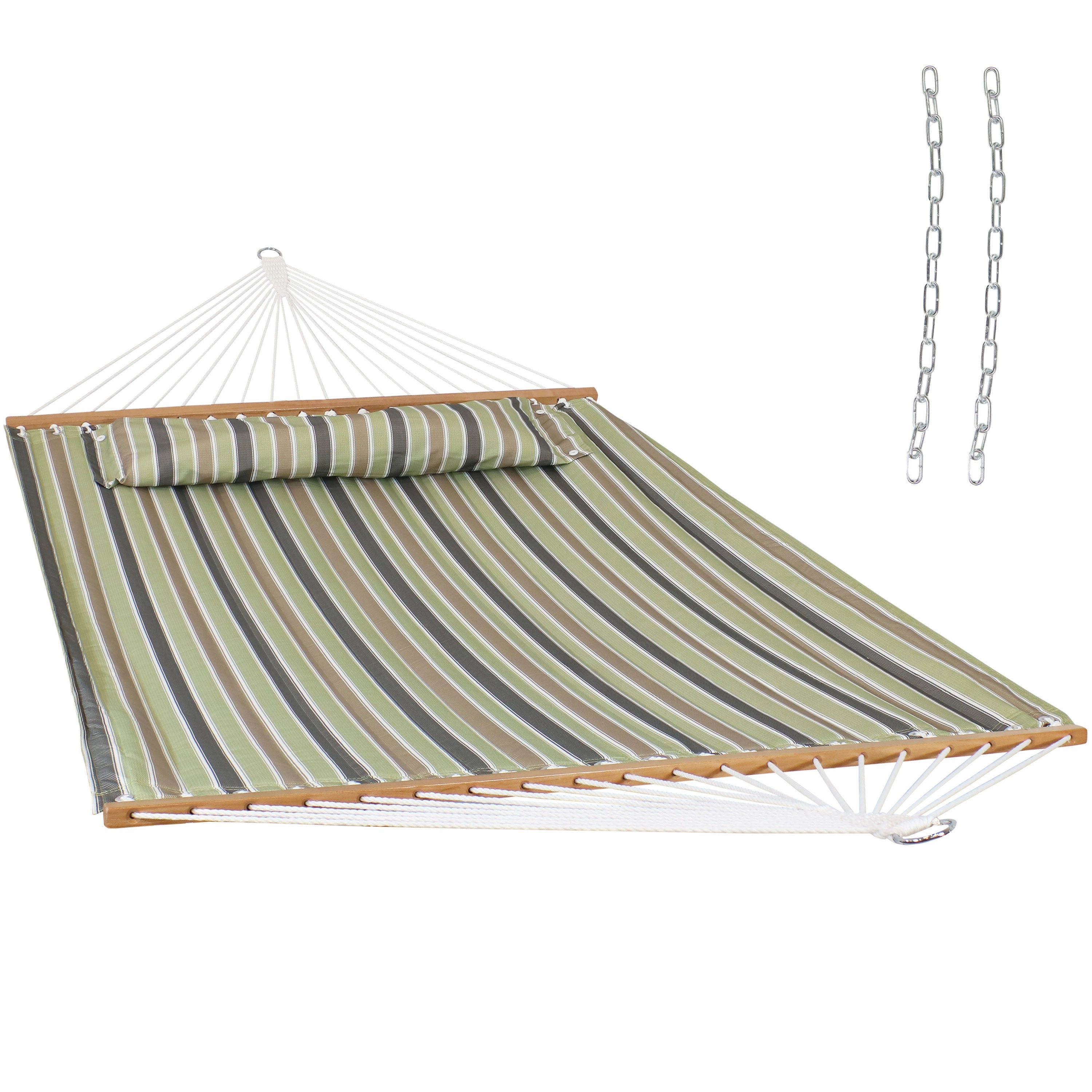 Sunnydaze 2-Person Fabric Spreader Bar Hammock and Pillow
