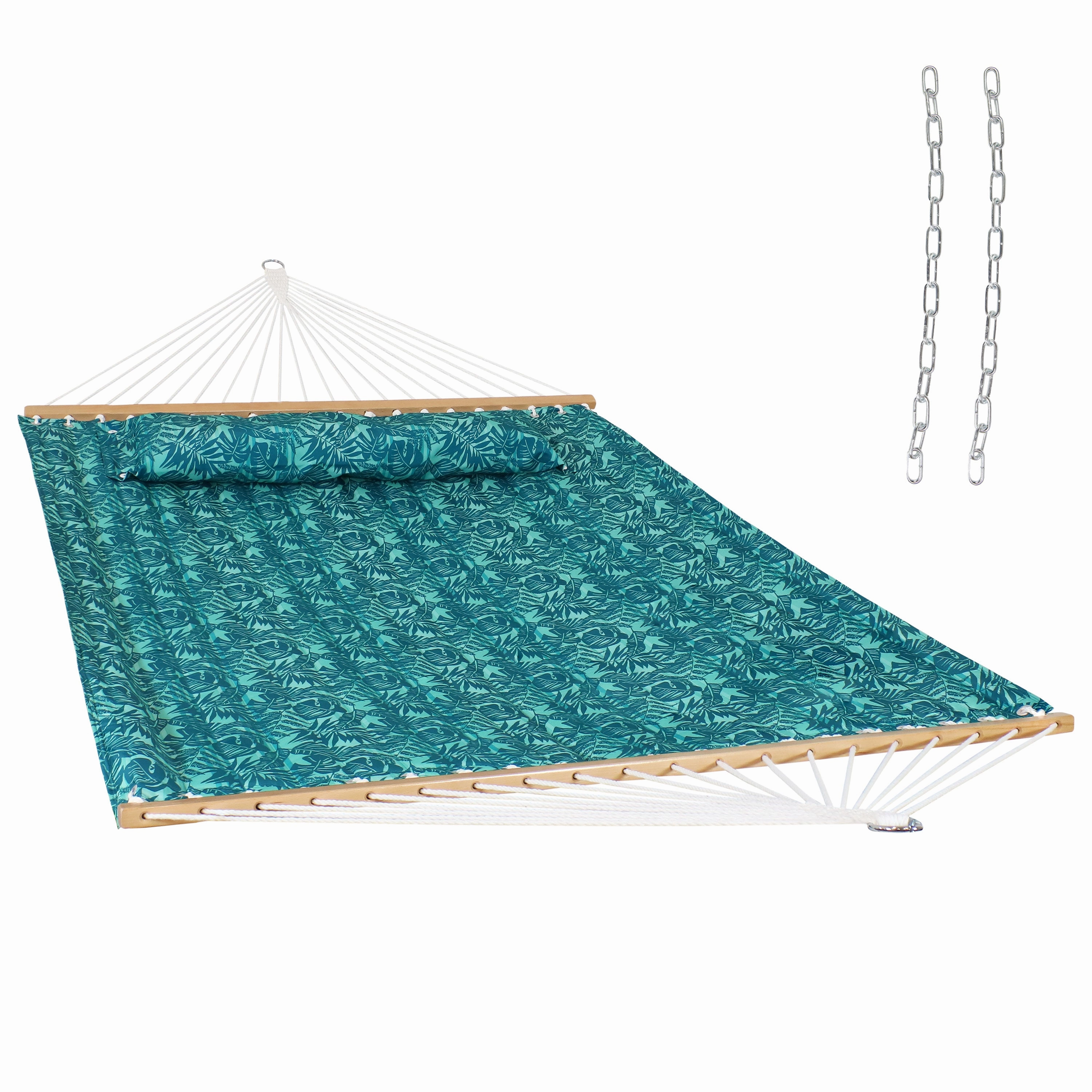Sunnydaze 2-Person Fabric Spreader Bar Hammock and Pillow