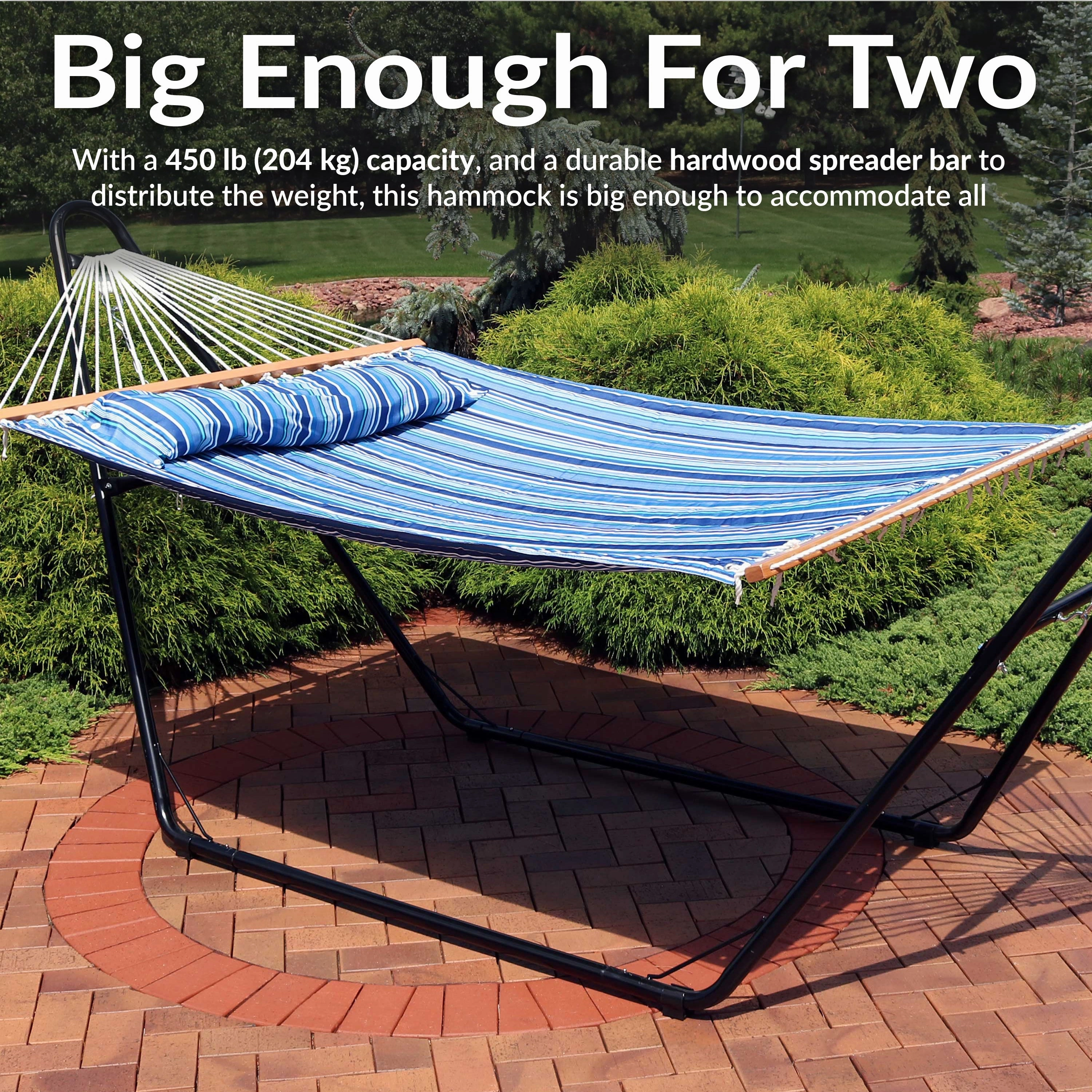 Sunnydaze 2-Person Fabric Spreader Bar Hammock and Pillow