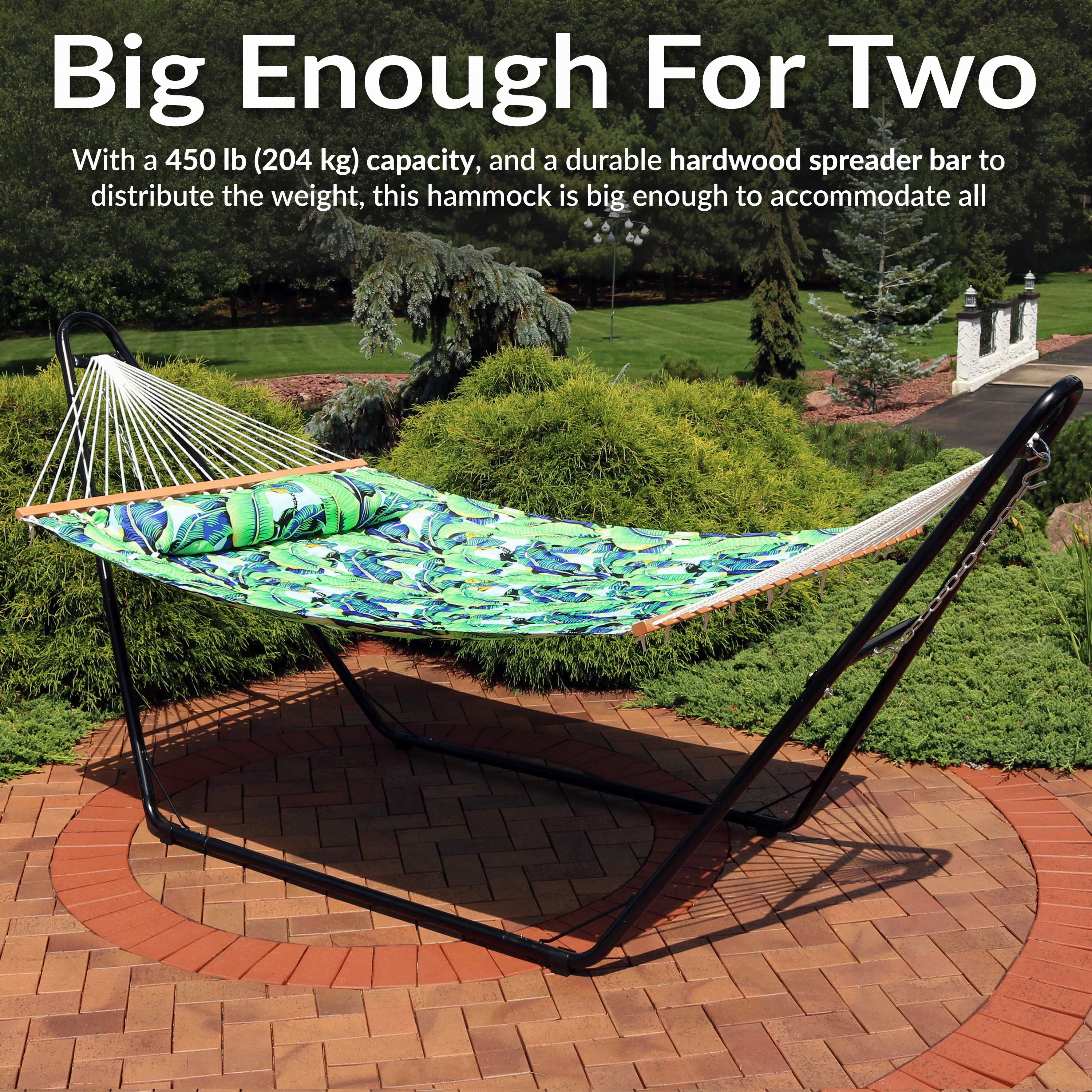 Sunnydaze 2-Person Fabric Spreader Bar Hammock and Pillow