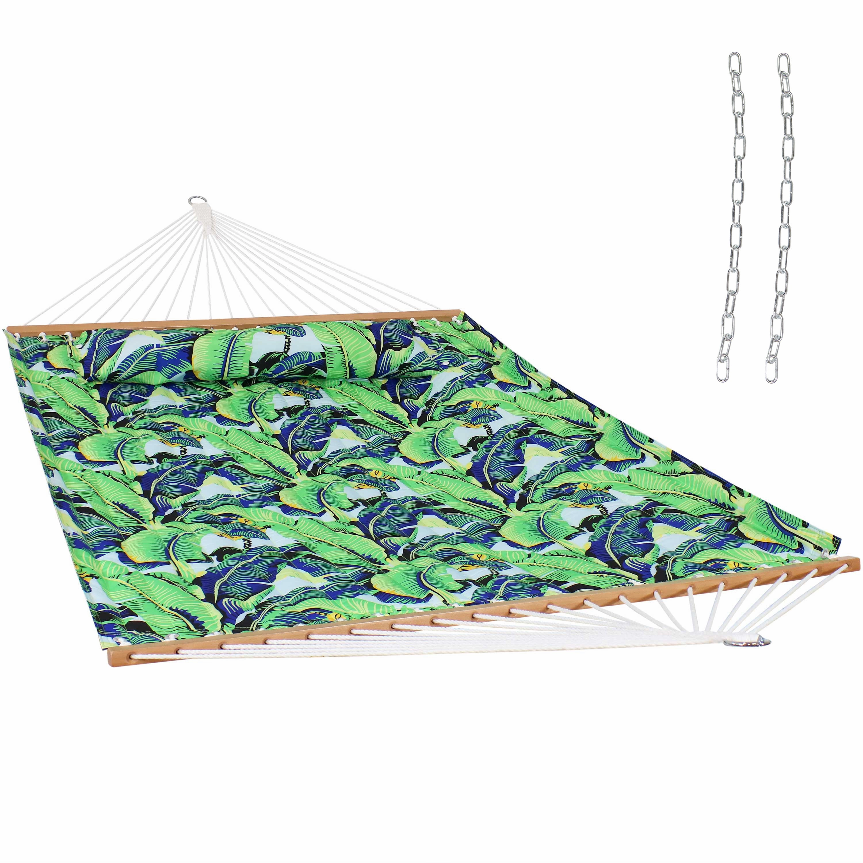 Sunnydaze 2-Person Fabric Spreader Bar Hammock and Pillow