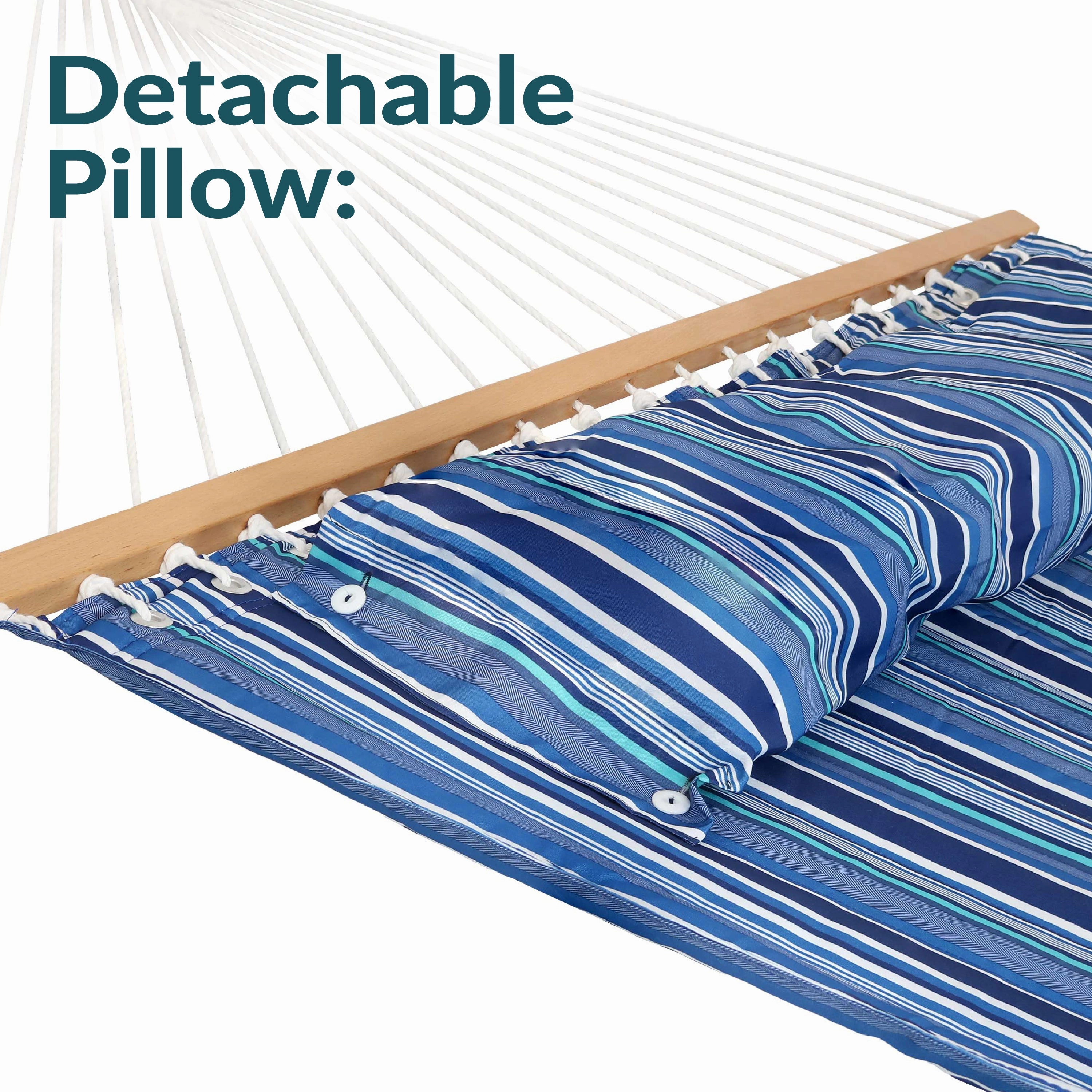 Sunnydaze 2-Person Fabric Spreader Bar Hammock and Pillow