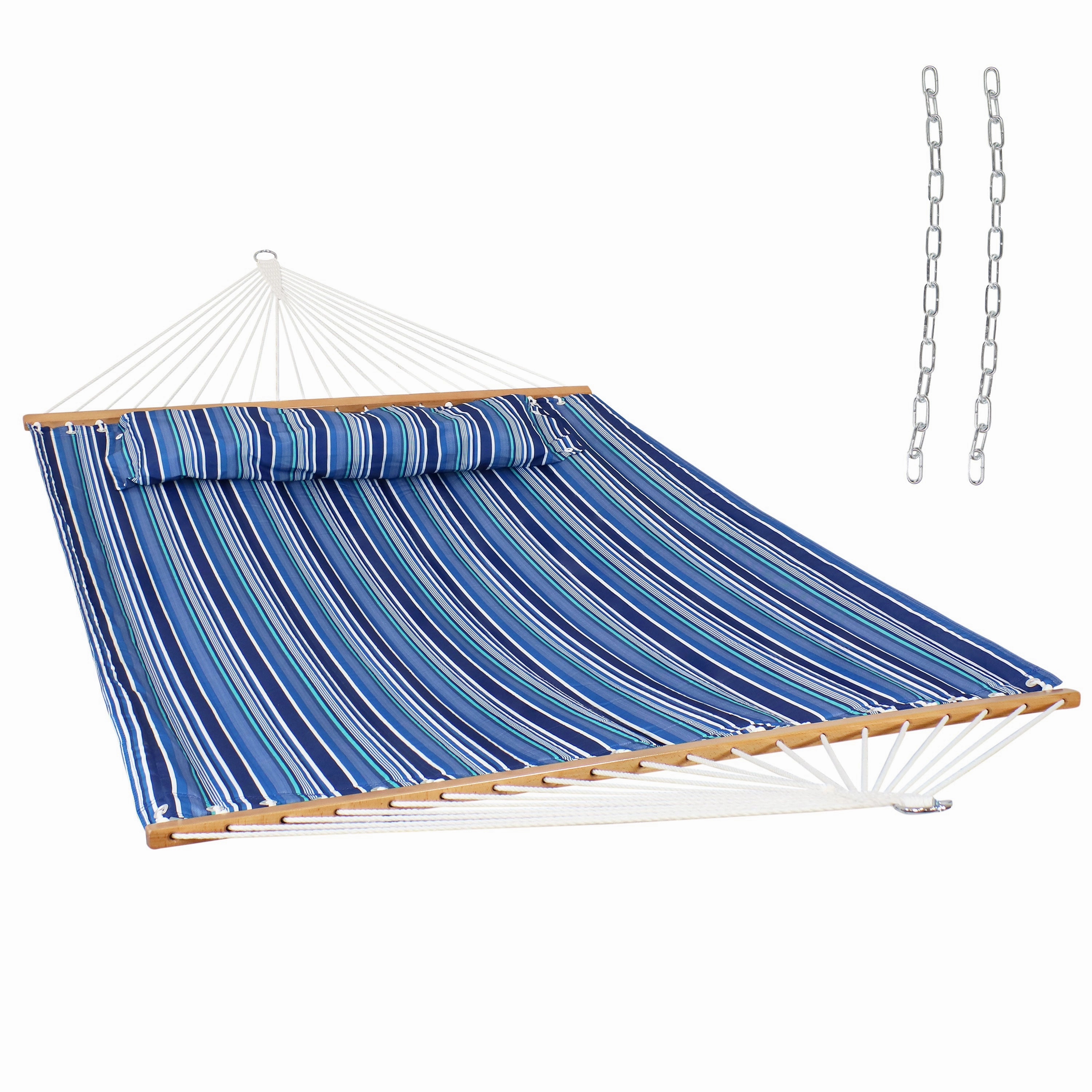 Sunnydaze 2-Person Fabric Spreader Bar Hammock and Pillow
