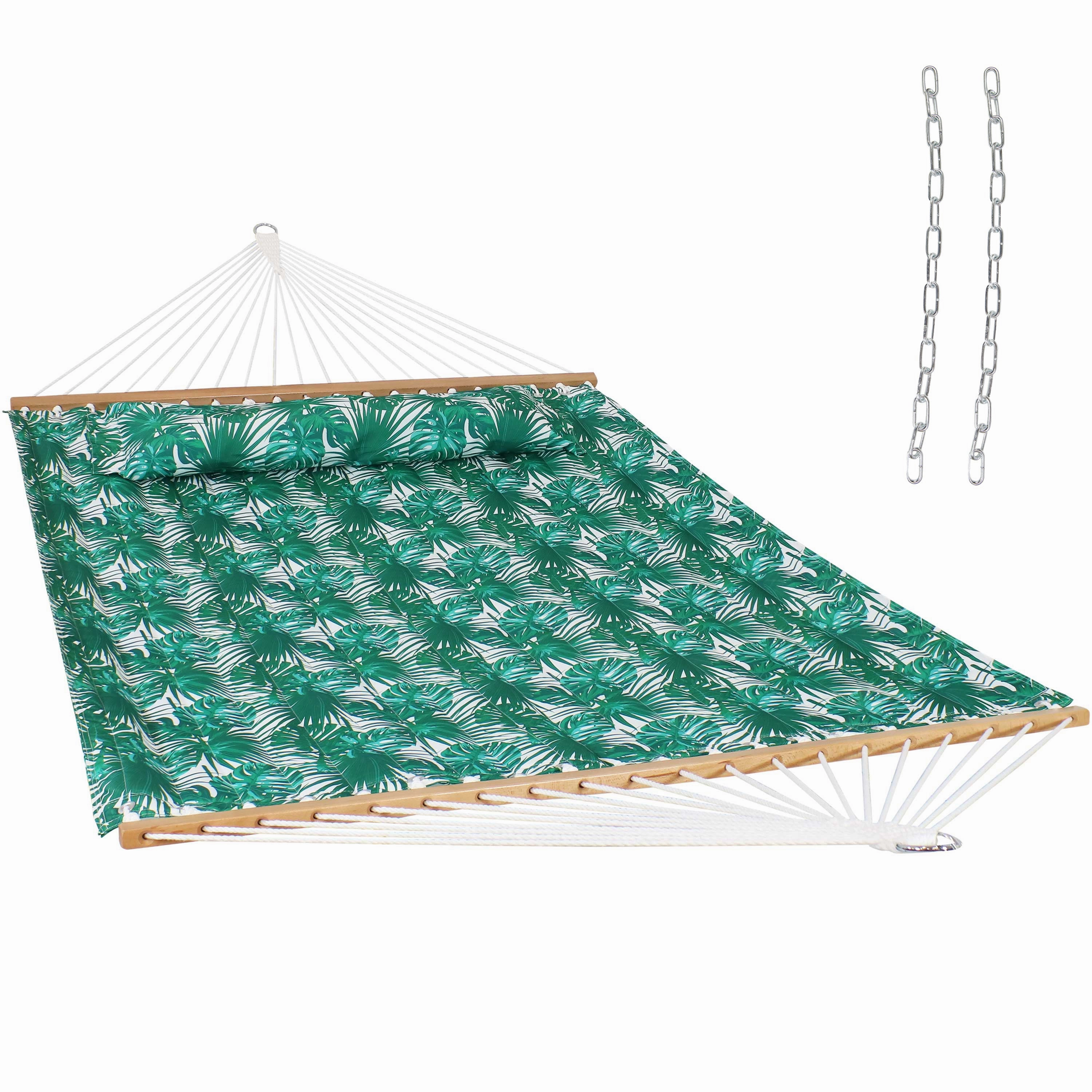 Sunnydaze 2-Person Fabric Spreader Bar Hammock and Pillow double size outdoor hammock for couples