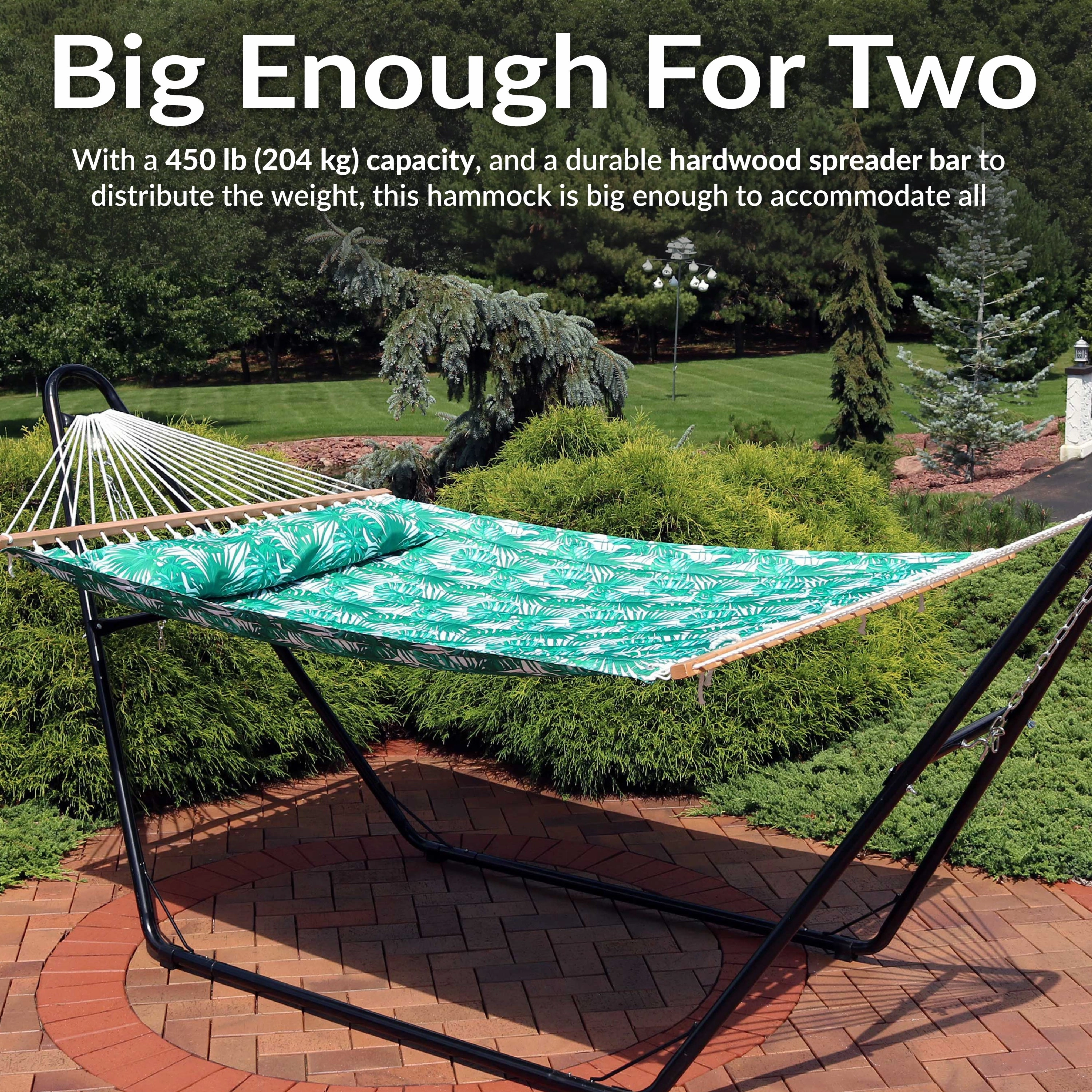 Sunnydaze 2-Person Fabric Spreader Bar Hammock and Pillow