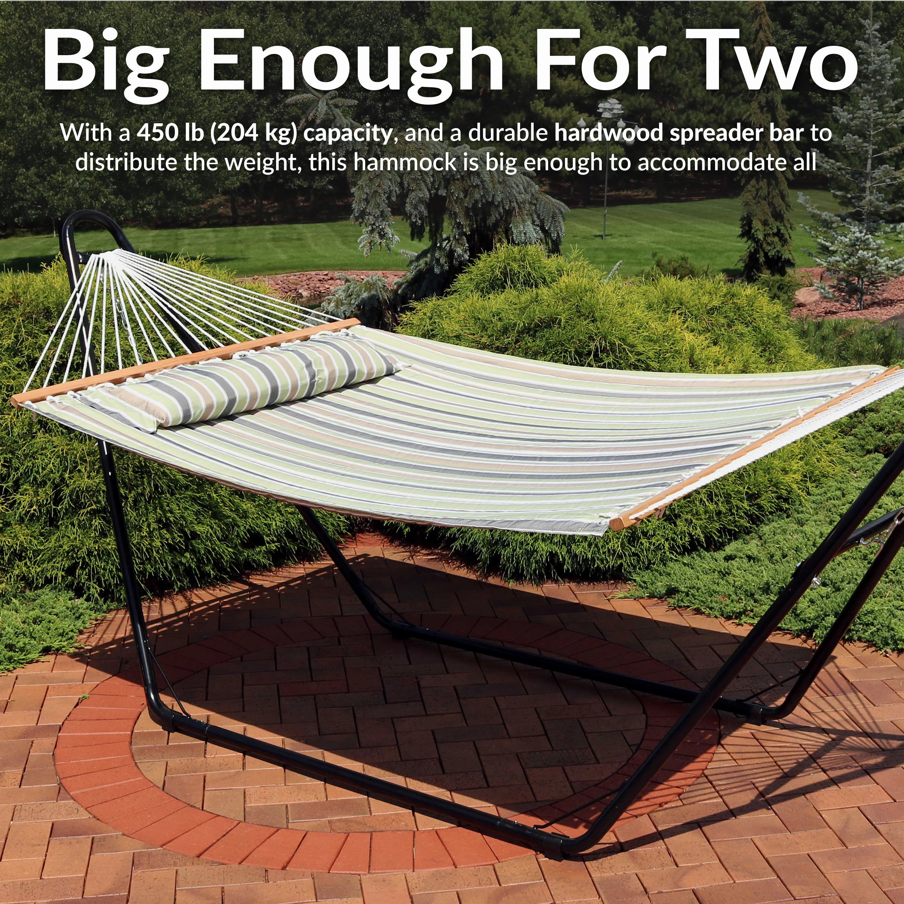 Sunnydaze 2-Person Fabric Spreader Bar Hammock and Pillow