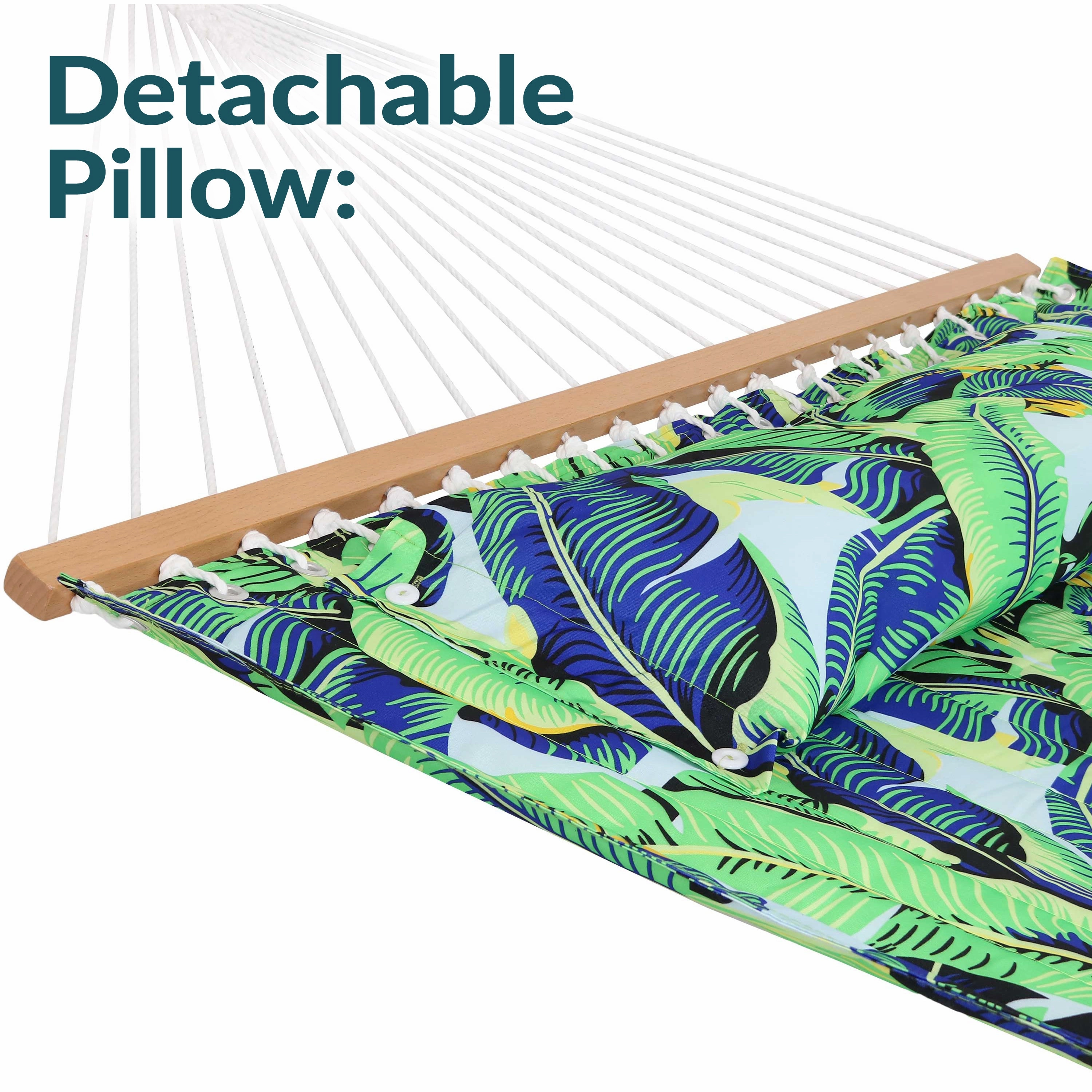 Sunnydaze 2-Person Fabric Spreader Bar Hammock and Pillow