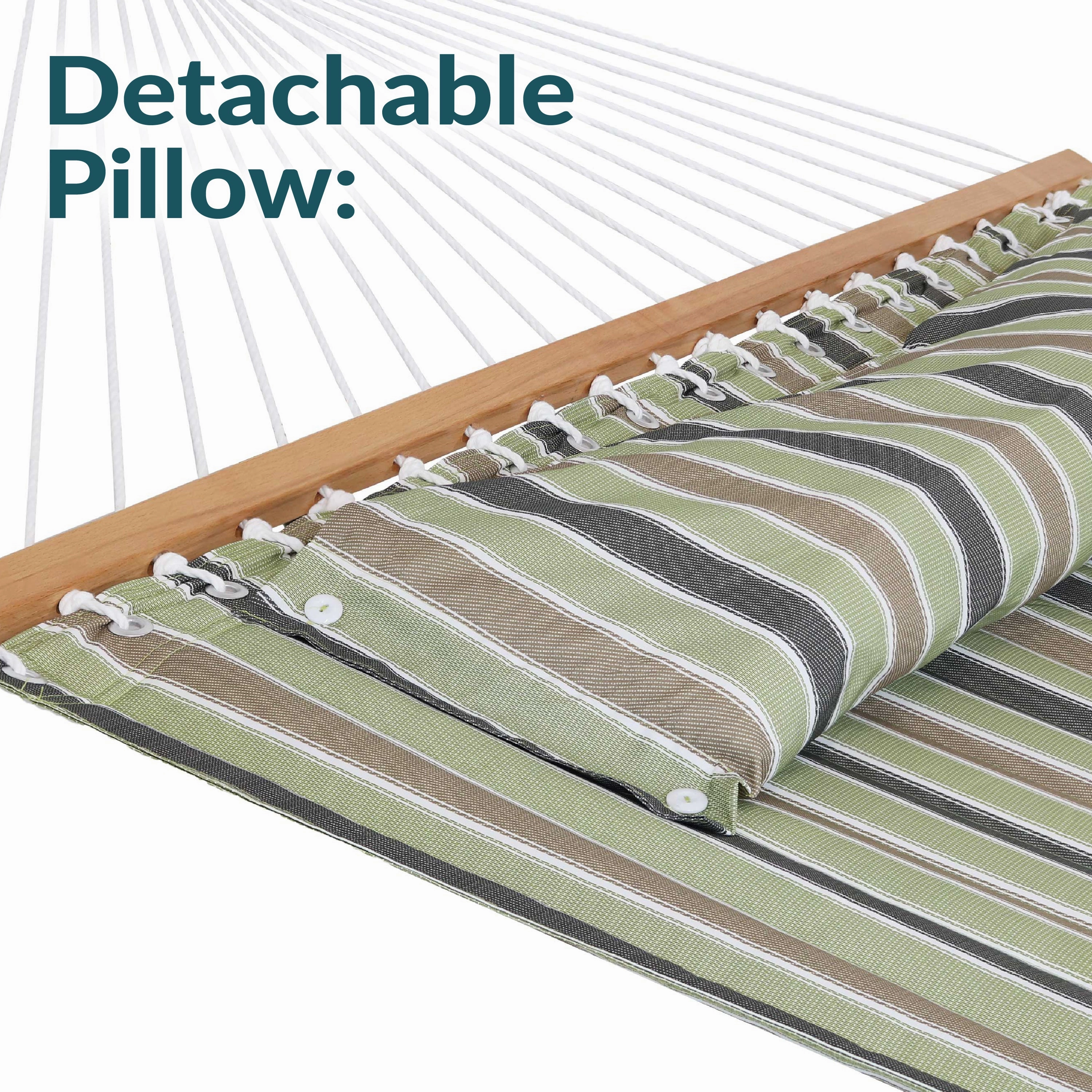 Sunnydaze 2-Person Fabric Spreader Bar Hammock and Pillow
