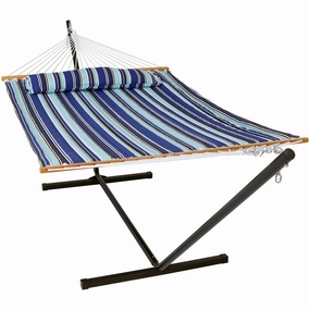 Sunnydaze 2-Person Freestanding Quilted Fabric Hammock with Stand double size outdoor hammock for couples