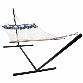 Sunnydaze 2-Person Polyester Rope Hammock with 15' Stand - White double size outdoor hammock for couples