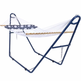 Sunnydaze 2-Person Rope Hammock with Matte Blue Steel Stand double size outdoor hammock for couples