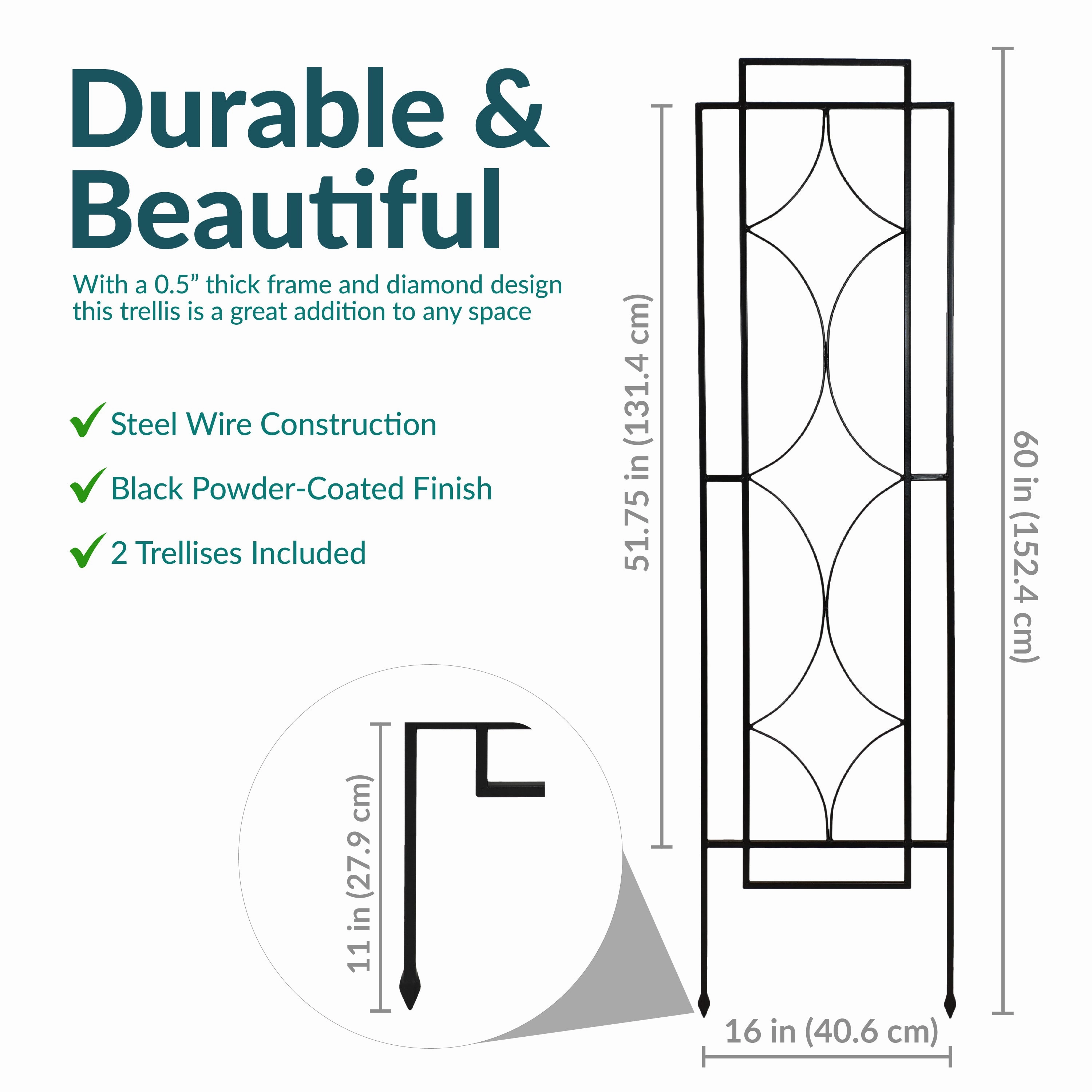 Sunnydaze 2-Piece Chic Diamonds Garden Trellis for Climbing Plants