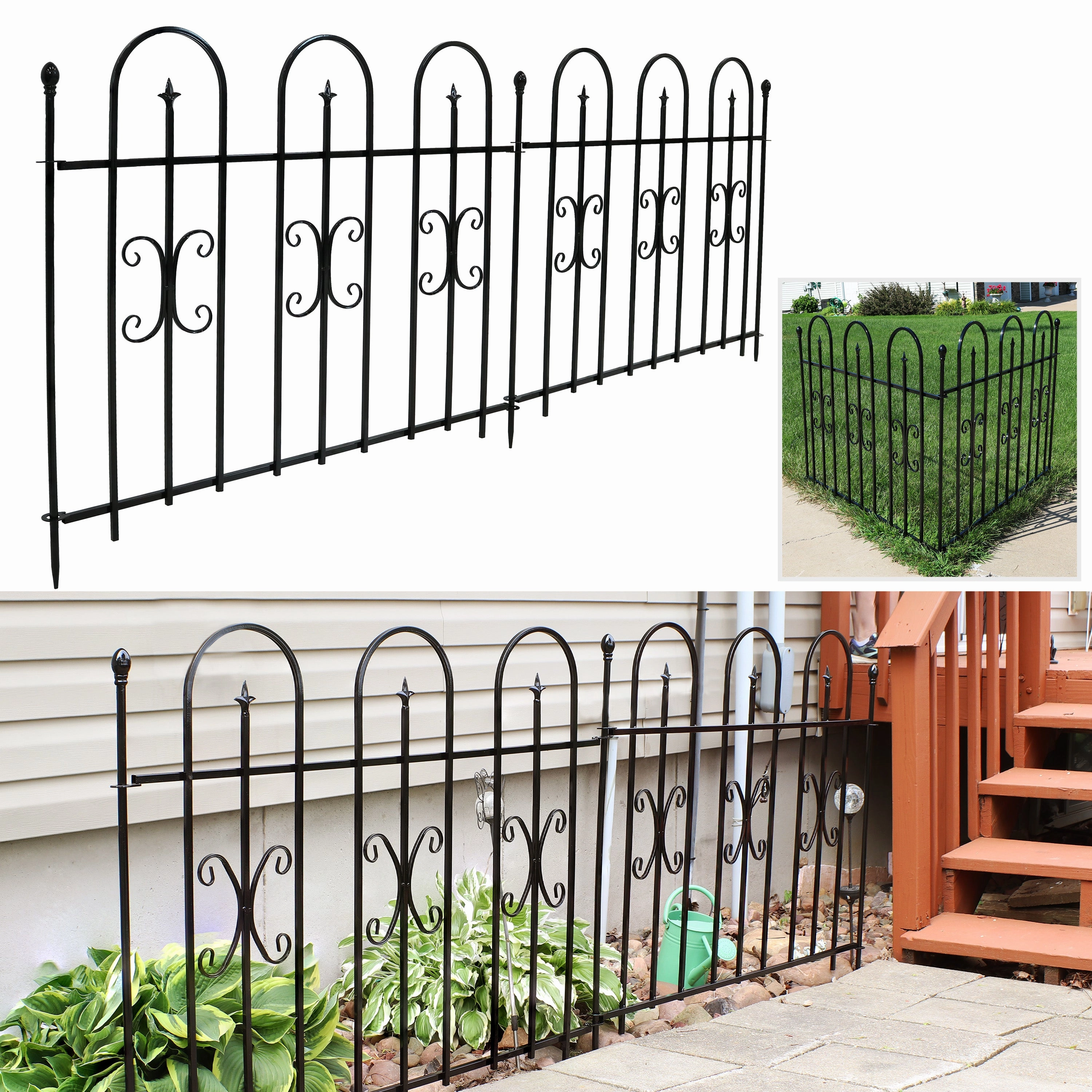 Sunnydaze 2-Piece Decorative Finial Border Fence - 8' Overall decorative outdoor planter box designs