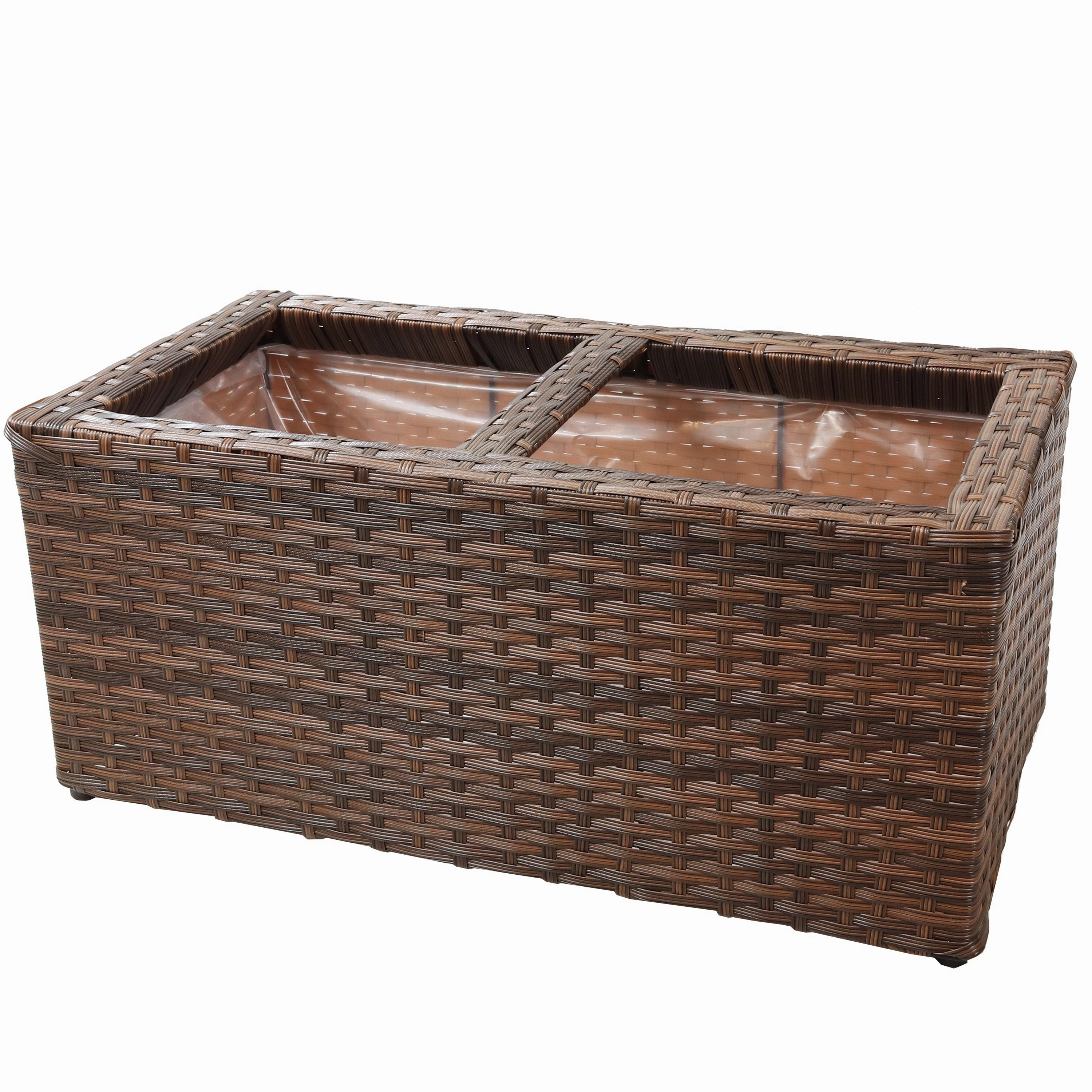 Sunnydaze 2-Section Polyrattan Rectangle Indoor Planters - Set of 2