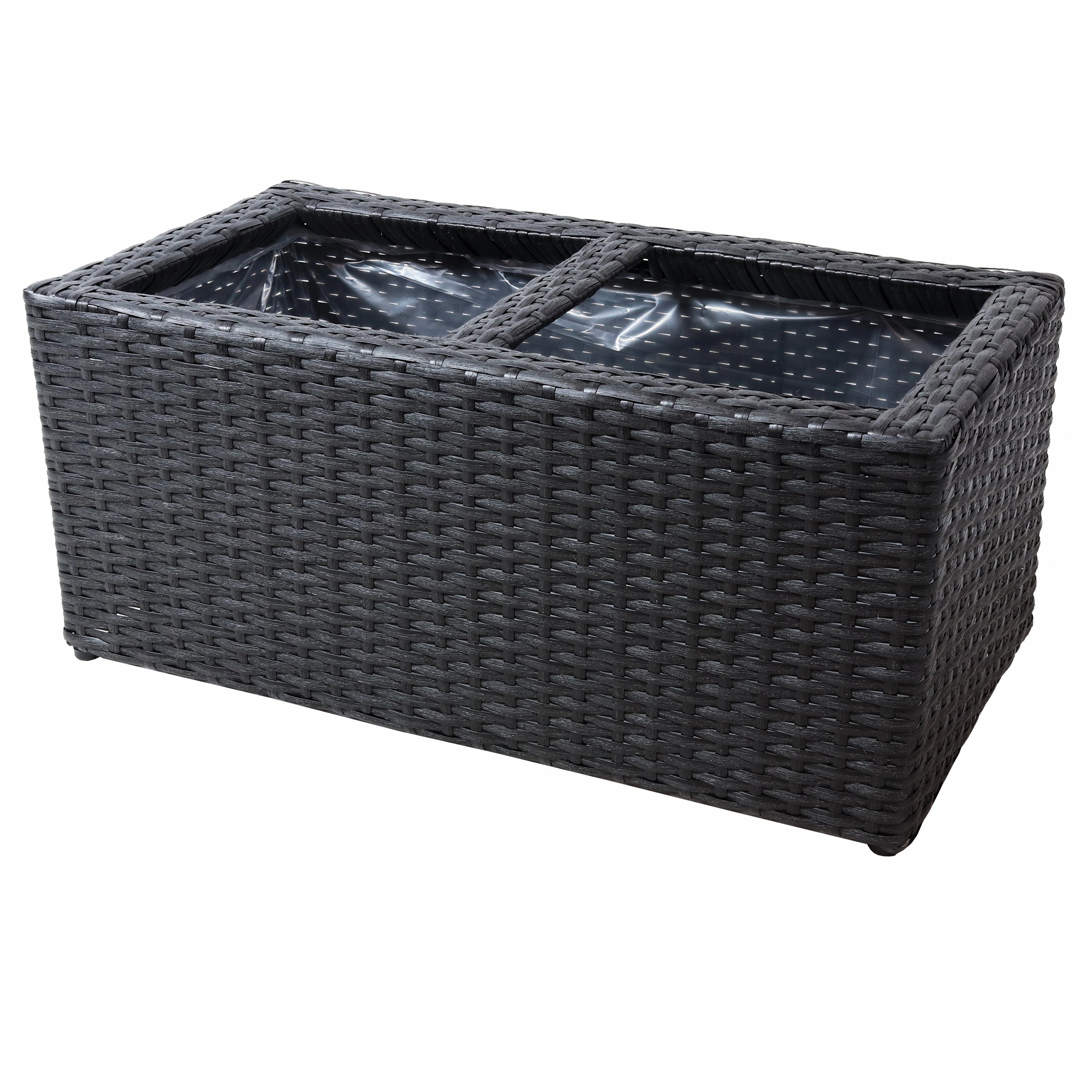 Sunnydaze 2-Section Polyrattan Rectangle Indoor Planters - Set of 2