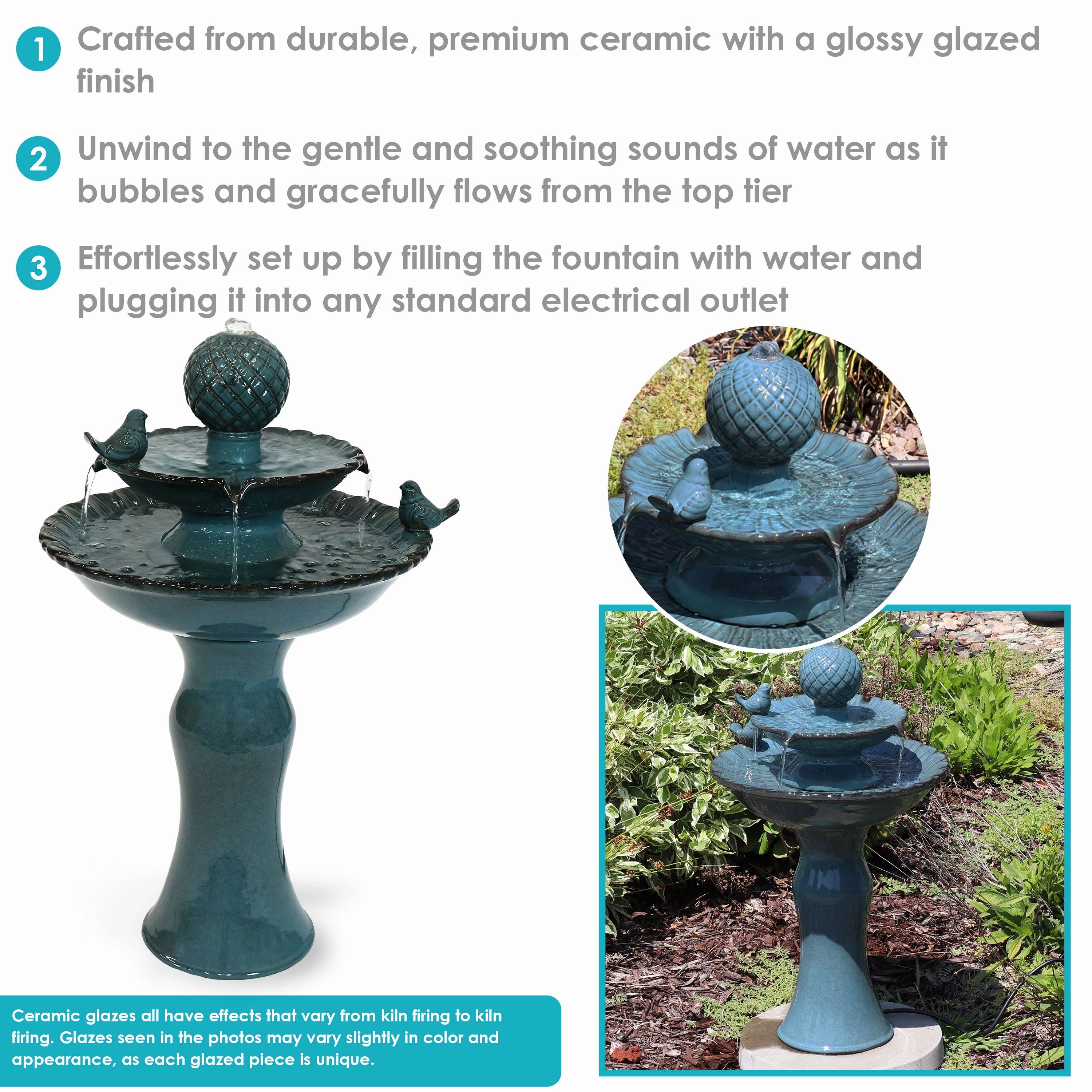 Sunnydaze 2-Tier Ceramic Outdoor Water Fountain 27" - Resting Birds