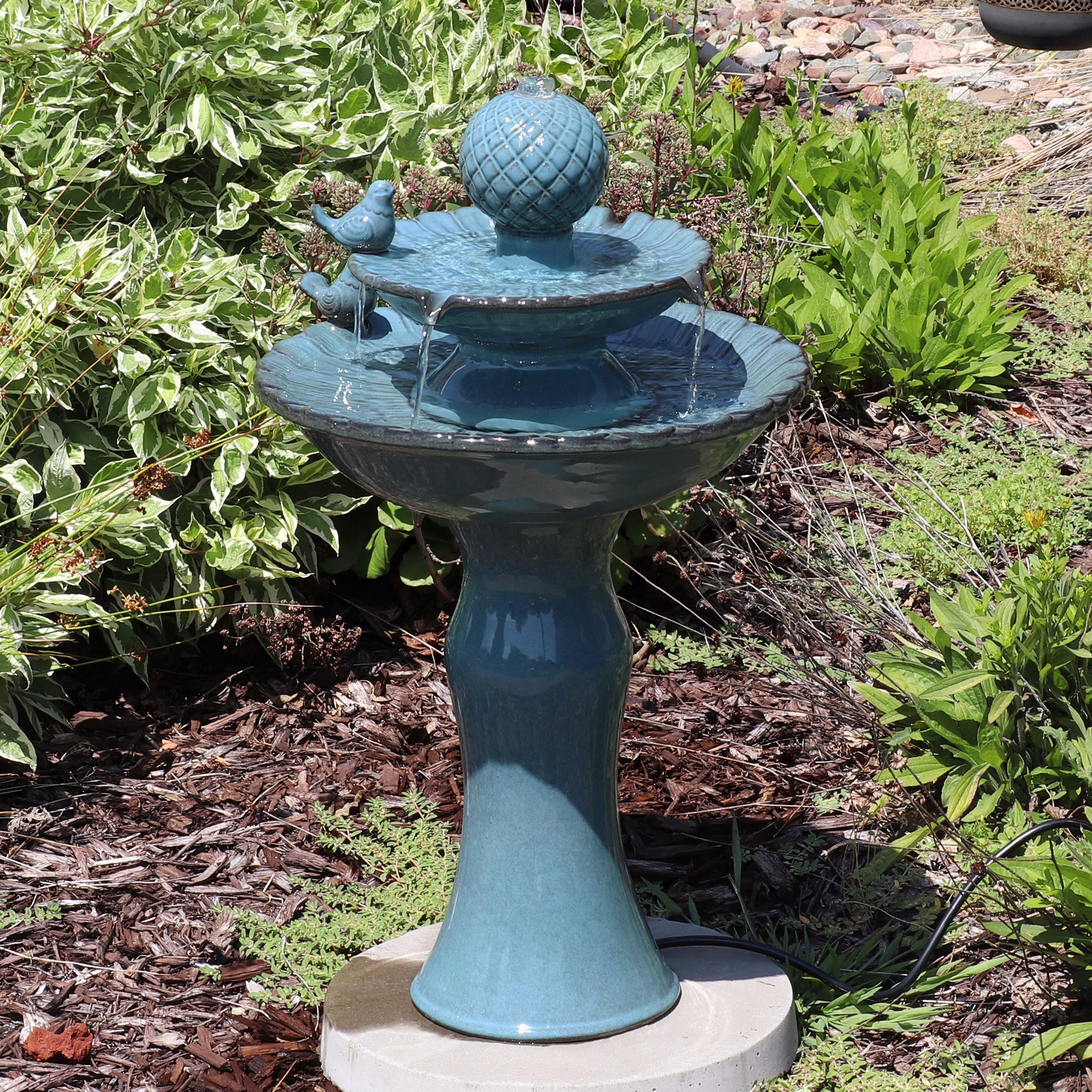 Sunnydaze 2-Tier Ceramic Outdoor Water Fountain 27" - Resting Birds