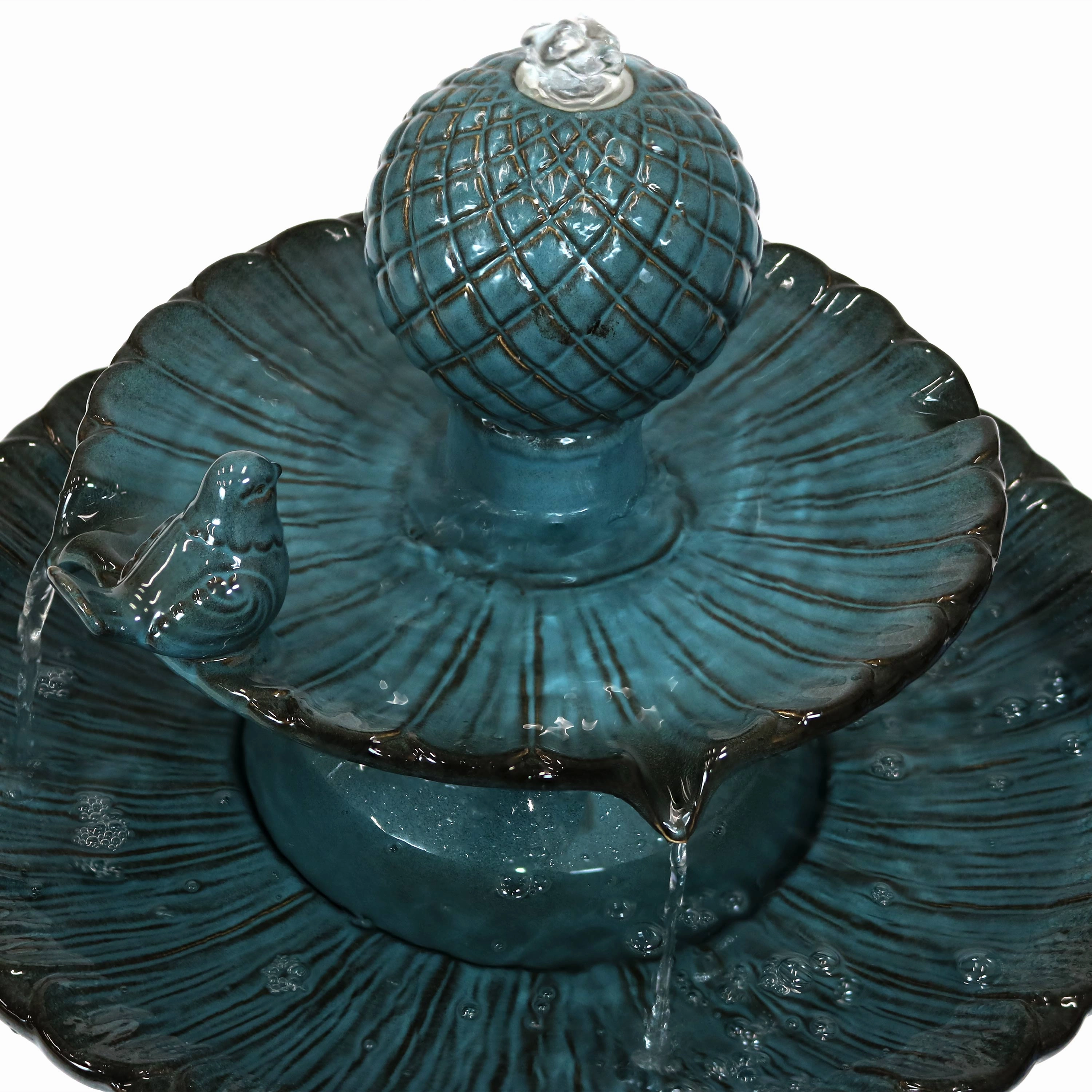 Sunnydaze 2-Tier Ceramic Outdoor Water Fountain 27" - Resting Birds