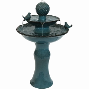 Sunnydaze 2-Tier Ceramic Outdoor Water Fountain 27" - Resting Birdsoutdoor garden water fountain