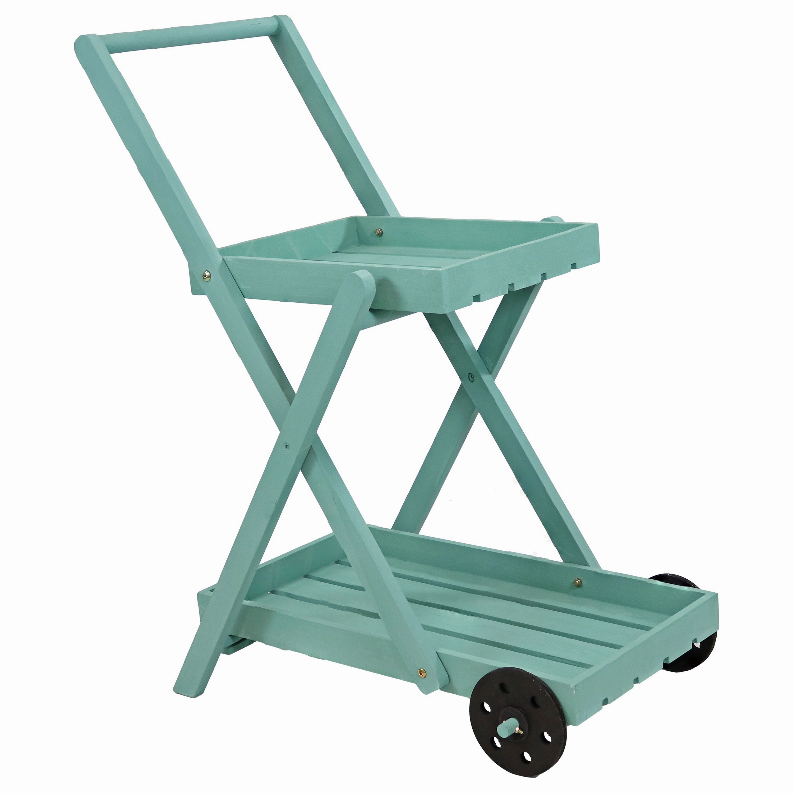 Sunnydaze 2-Tiered Flower Garden Cart - 34 H - Robin Egg Blue