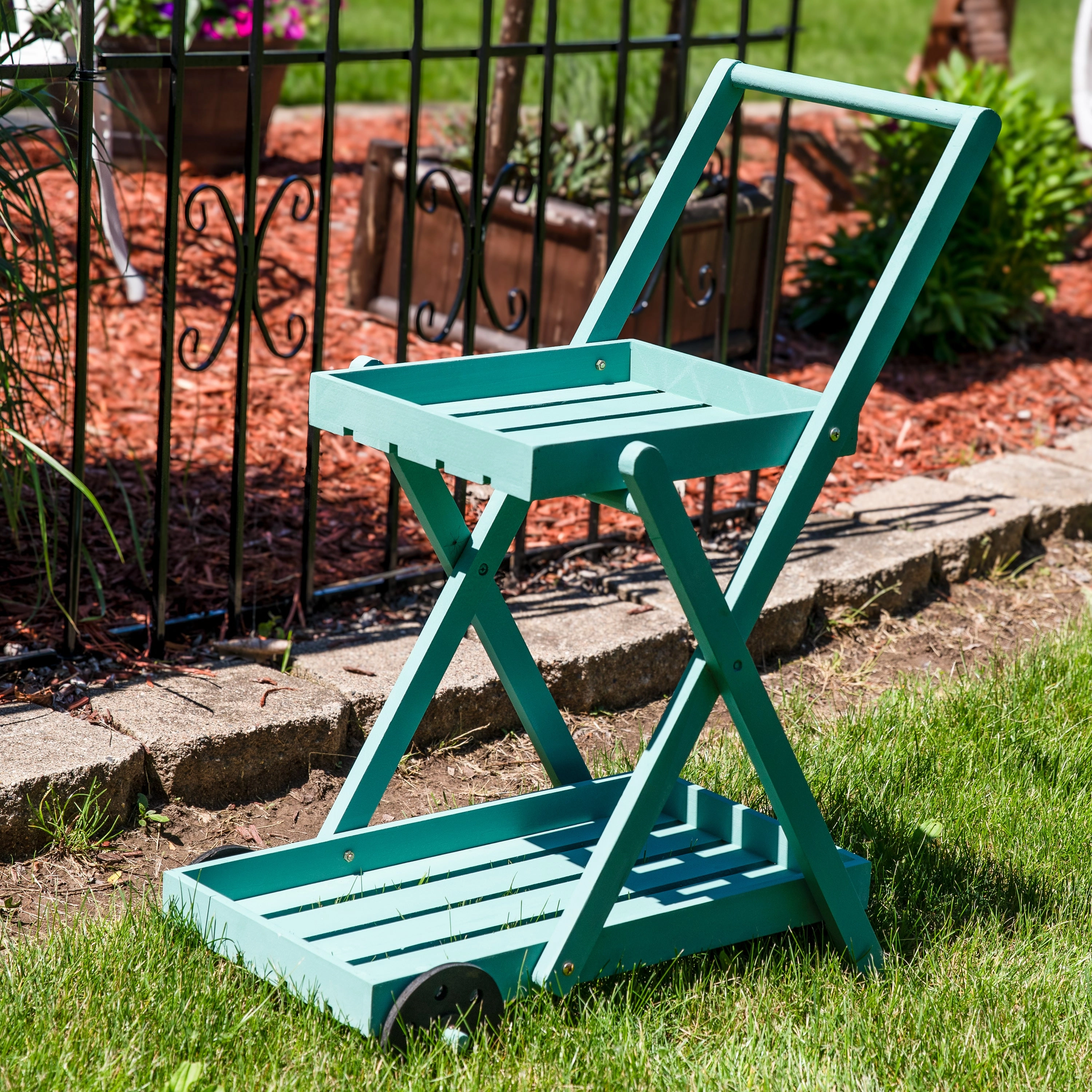 Sunnydaze 2-Tiered Flower Garden Cart - 34 H - Robin Egg Blue