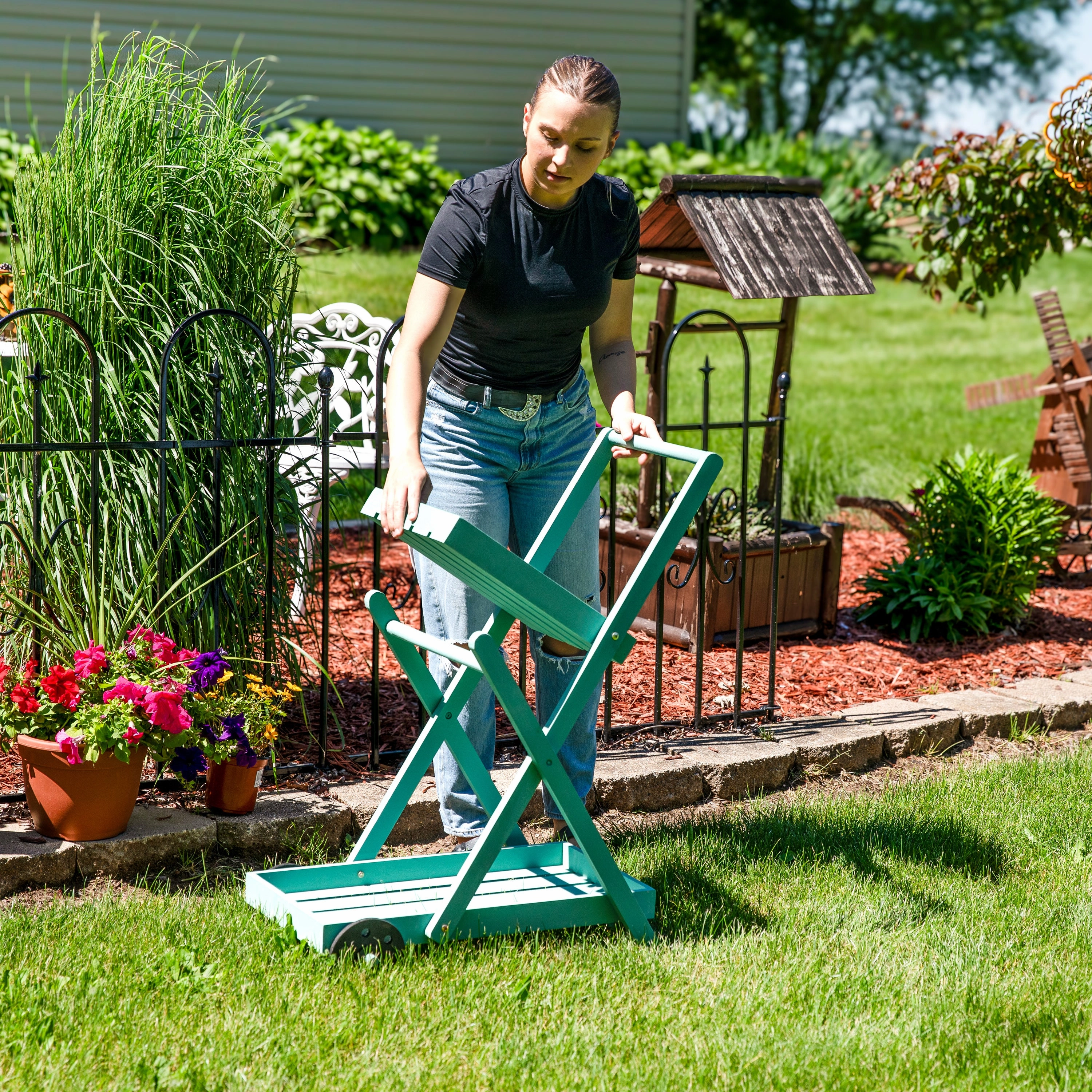 Sunnydaze 2-Tiered Flower Garden Cart - 34 H - Robin Egg Blue