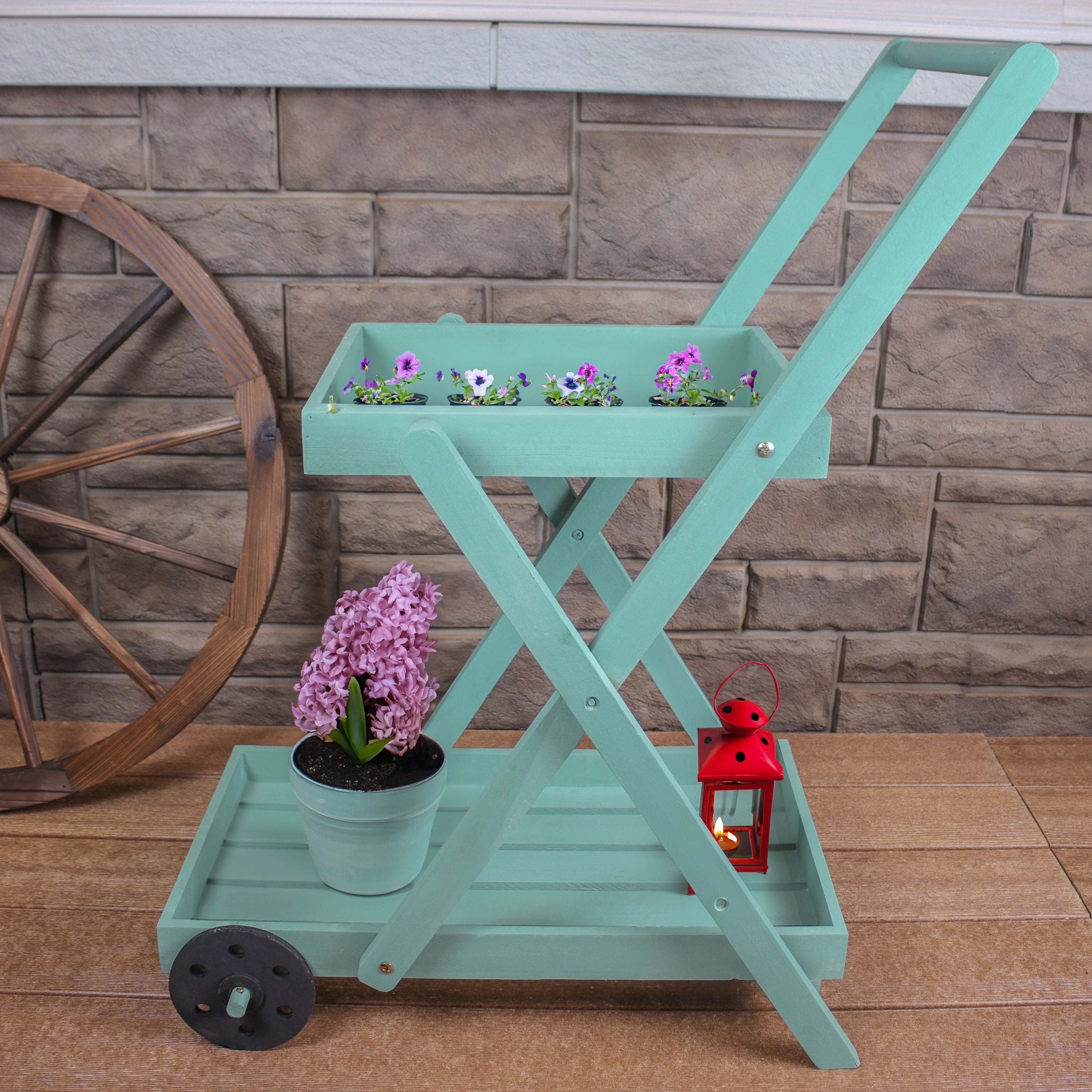 Sunnydaze 2-Tiered Flower Garden Cart - 34 H - Robin Egg Blue