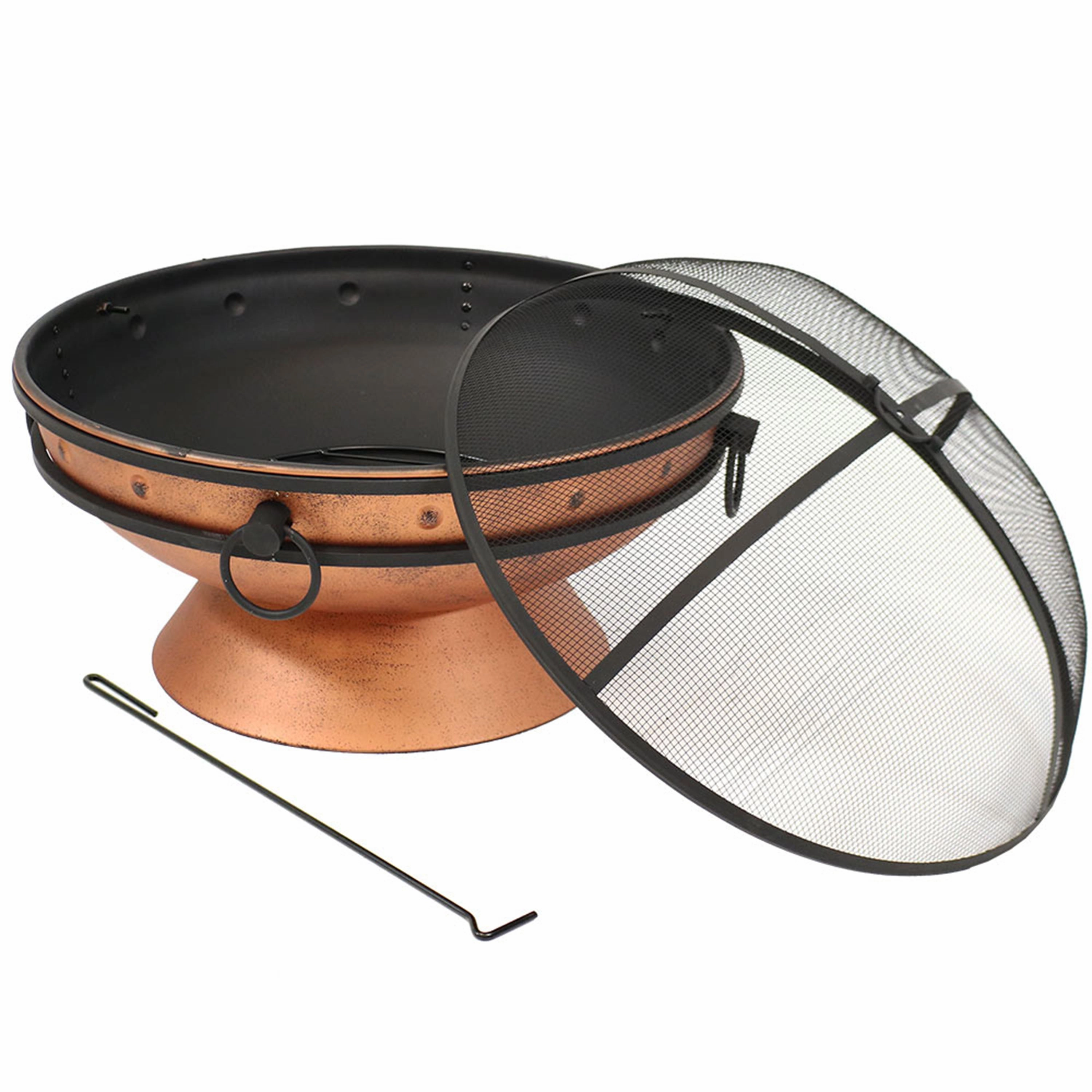 Sunnydaze 30" Royal Cauldron Fire Pit with Spark Screen and Poker