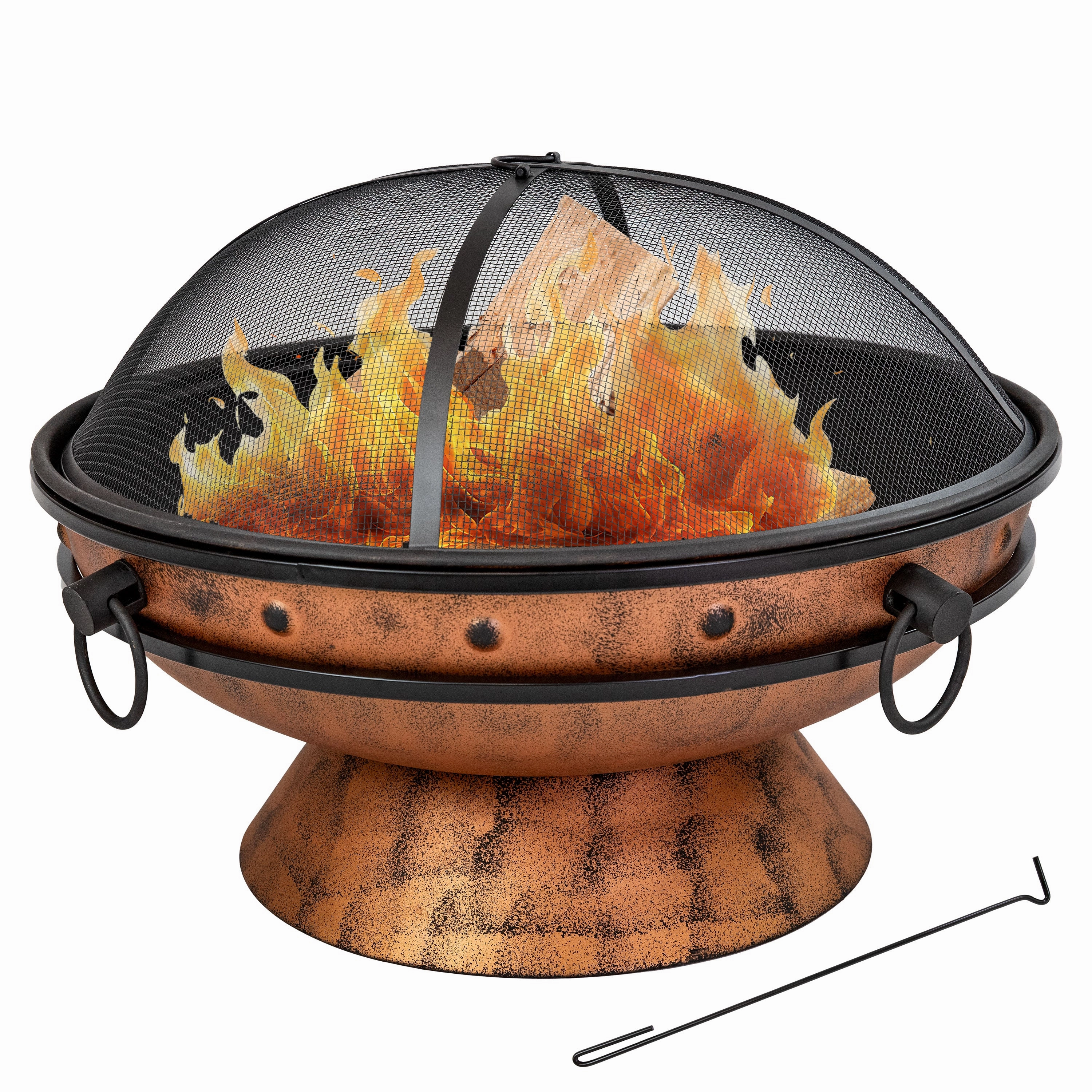 Sunnydaze 30" Royal Cauldron Fire Pit with Spark Screen and Pokerportable outdoor fire pit with lid