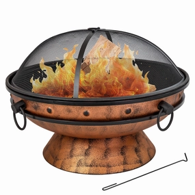 Sunnydaze 30" Royal Cauldron Fire Pit with Spark Screen and Pokerportable outdoor fire pit with lid