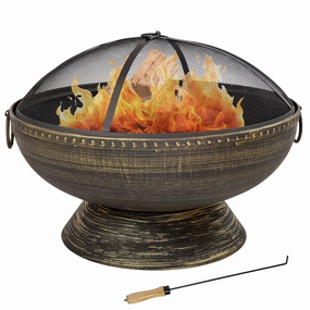 Sunnydaze 30" Royal Outdoor Steel Fire Pit with Spark Screen and Pokerportable outdoor fire pit with lid