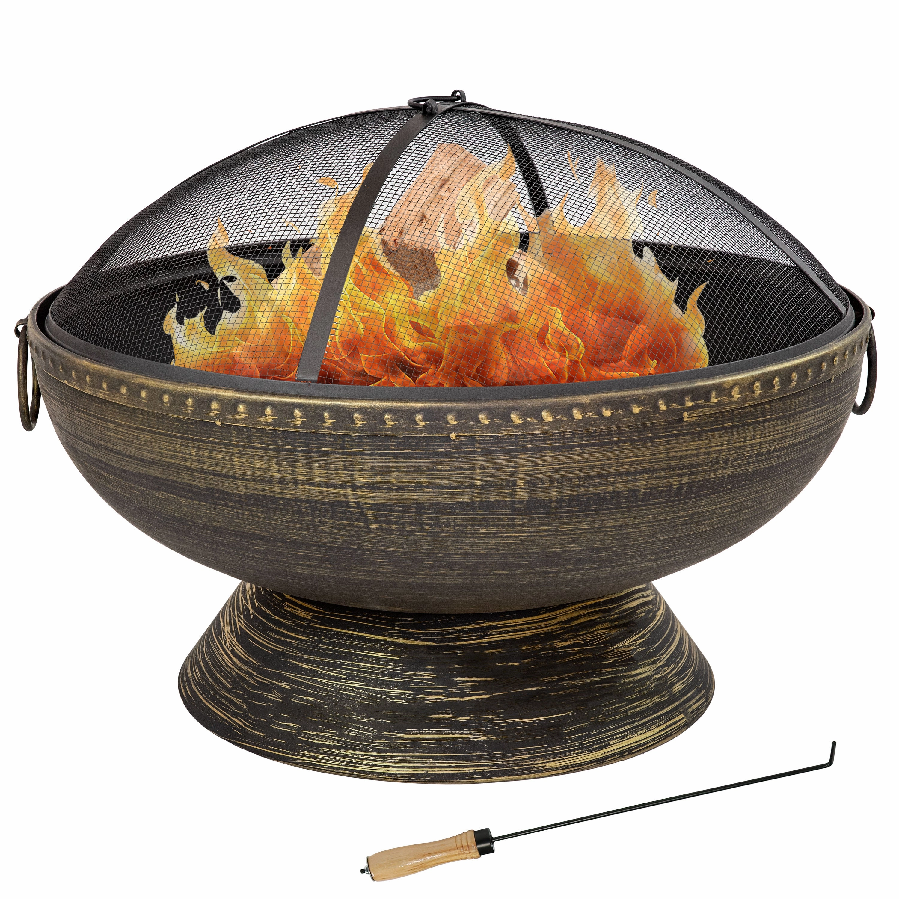 Sunnydaze 30" Royal Outdoor Steel Fire Pit with Spark Screen and Pokerportable outdoor fire pit with lid