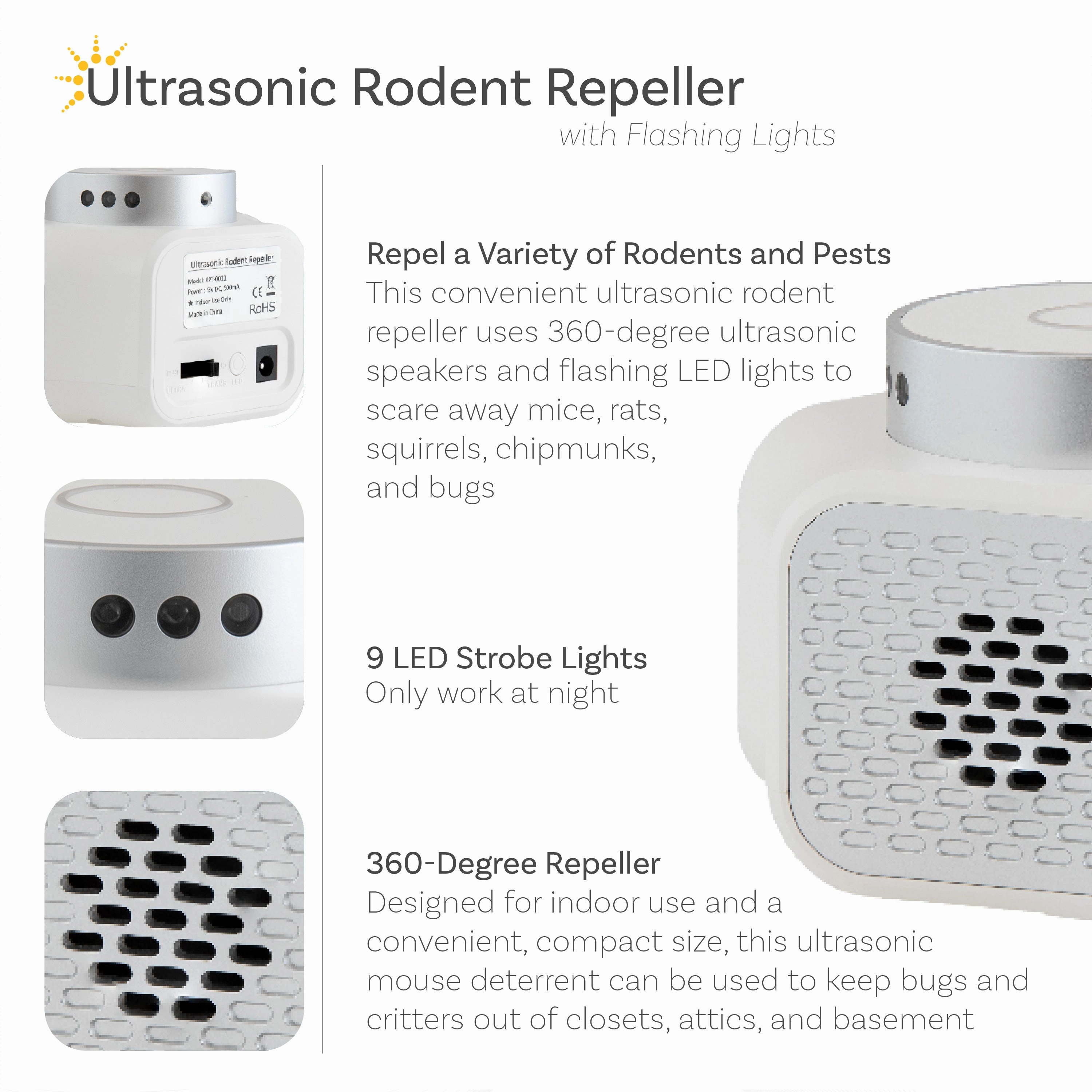Sunnydaze 360 Indoor Mouse Repellent Ultrasonic Plug In with Flashing Lights