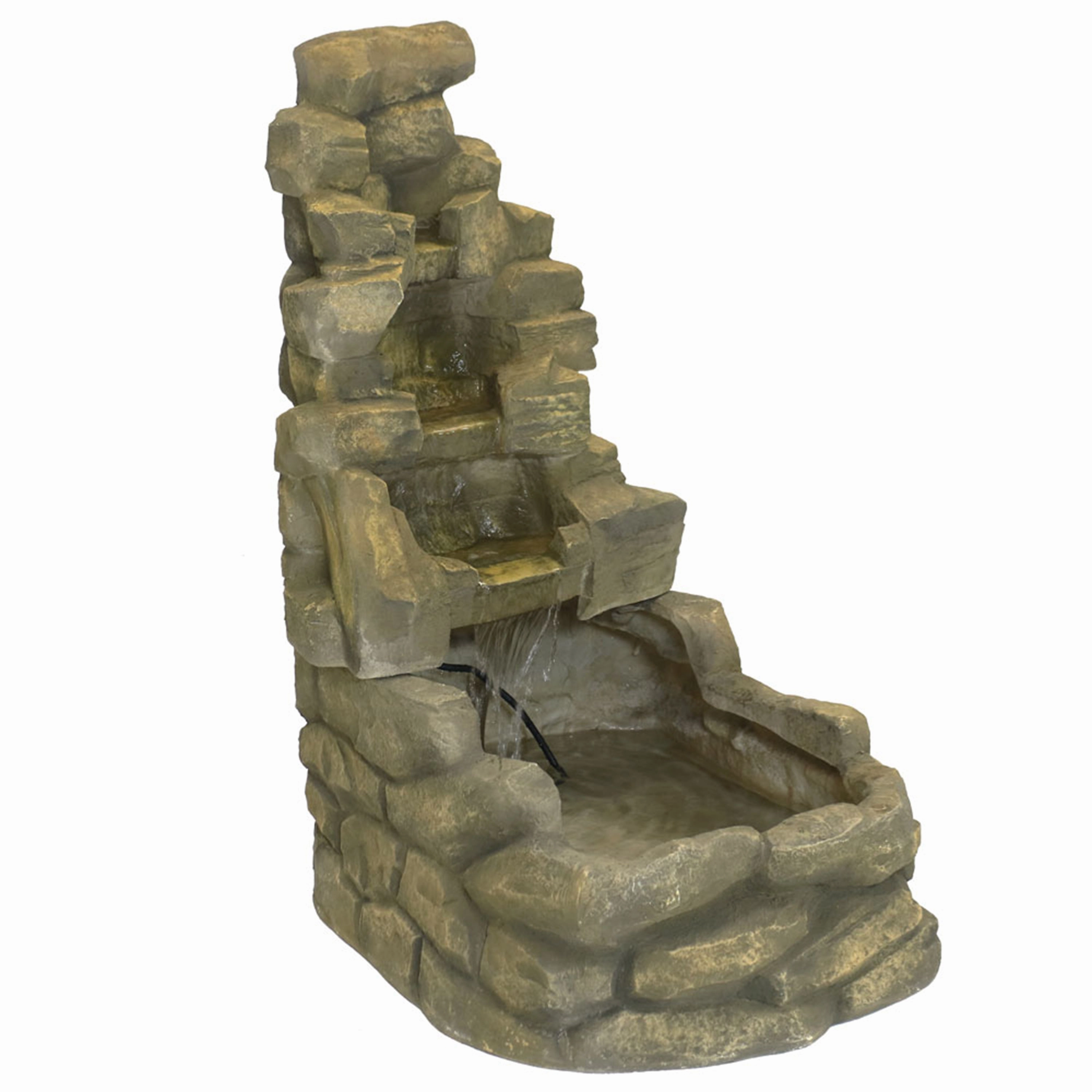 Sunnydaze 37-Inch Stone Falls Electric Water Fountain for Patio, Yard or Deck
